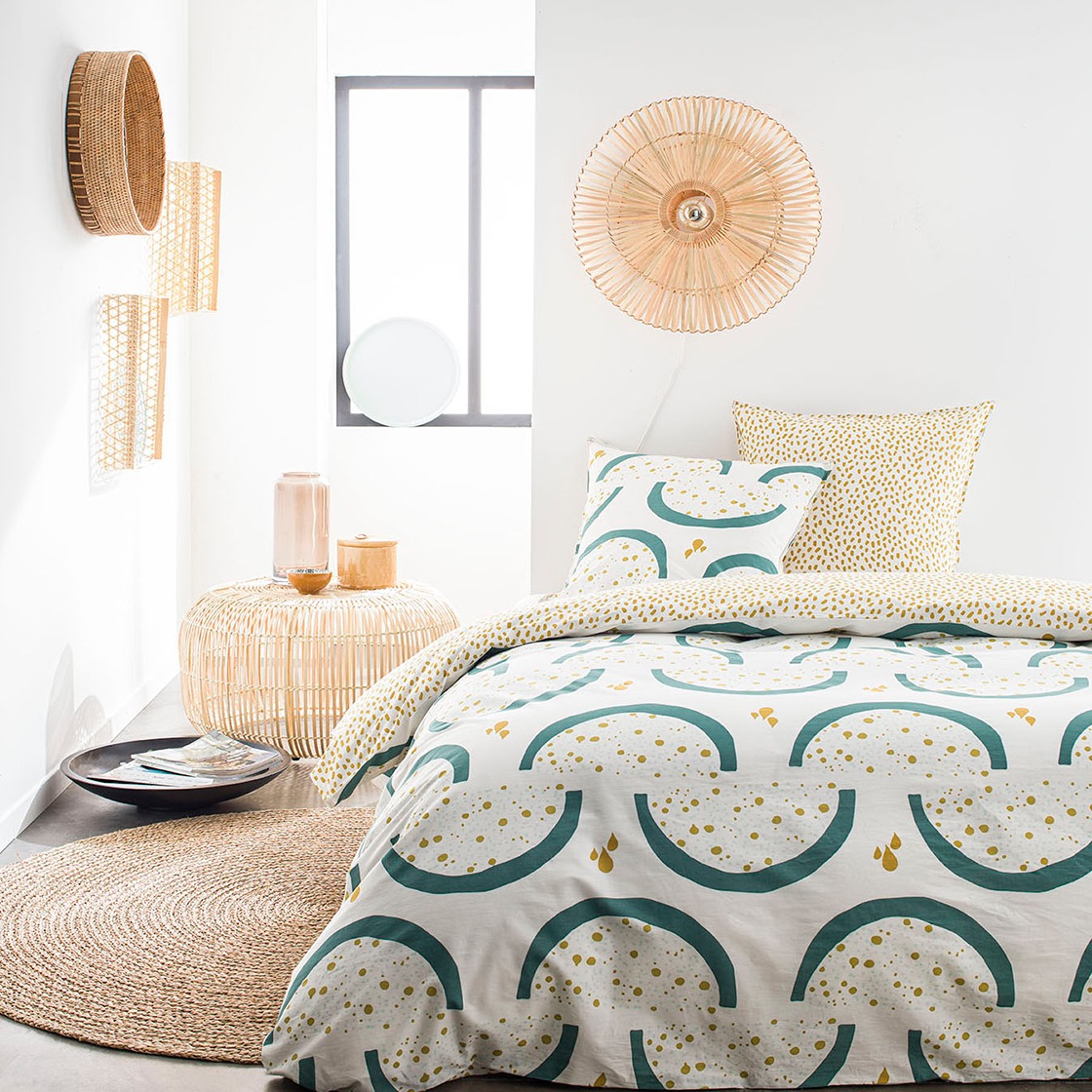 Parure de lit coton 2 personnes imprimé graphique SUNSHINE