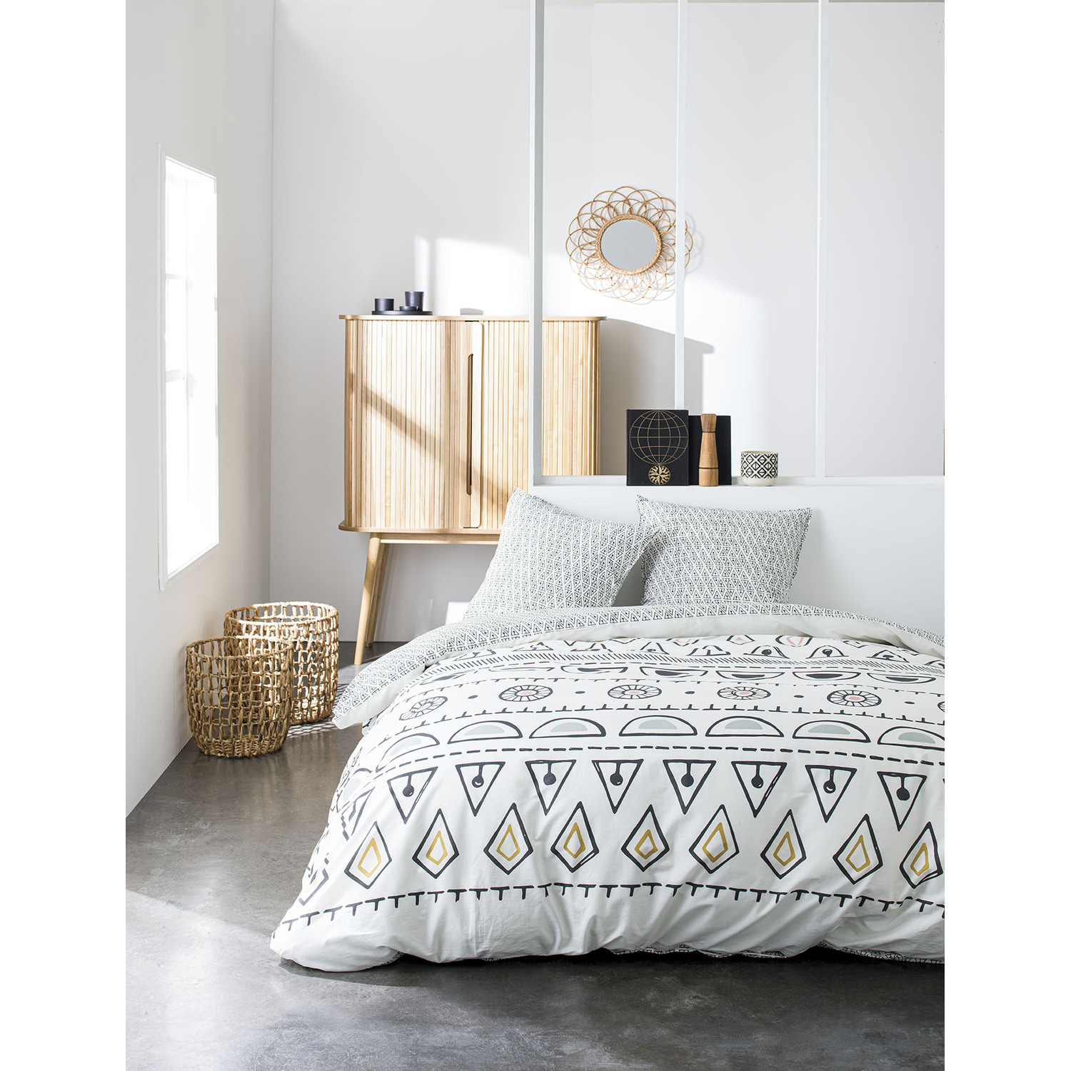 Parure de housse de couette bouton coton blanc 220x240 cm (photo) Parure de housse de couette bouton coton blanc 220x240 cm