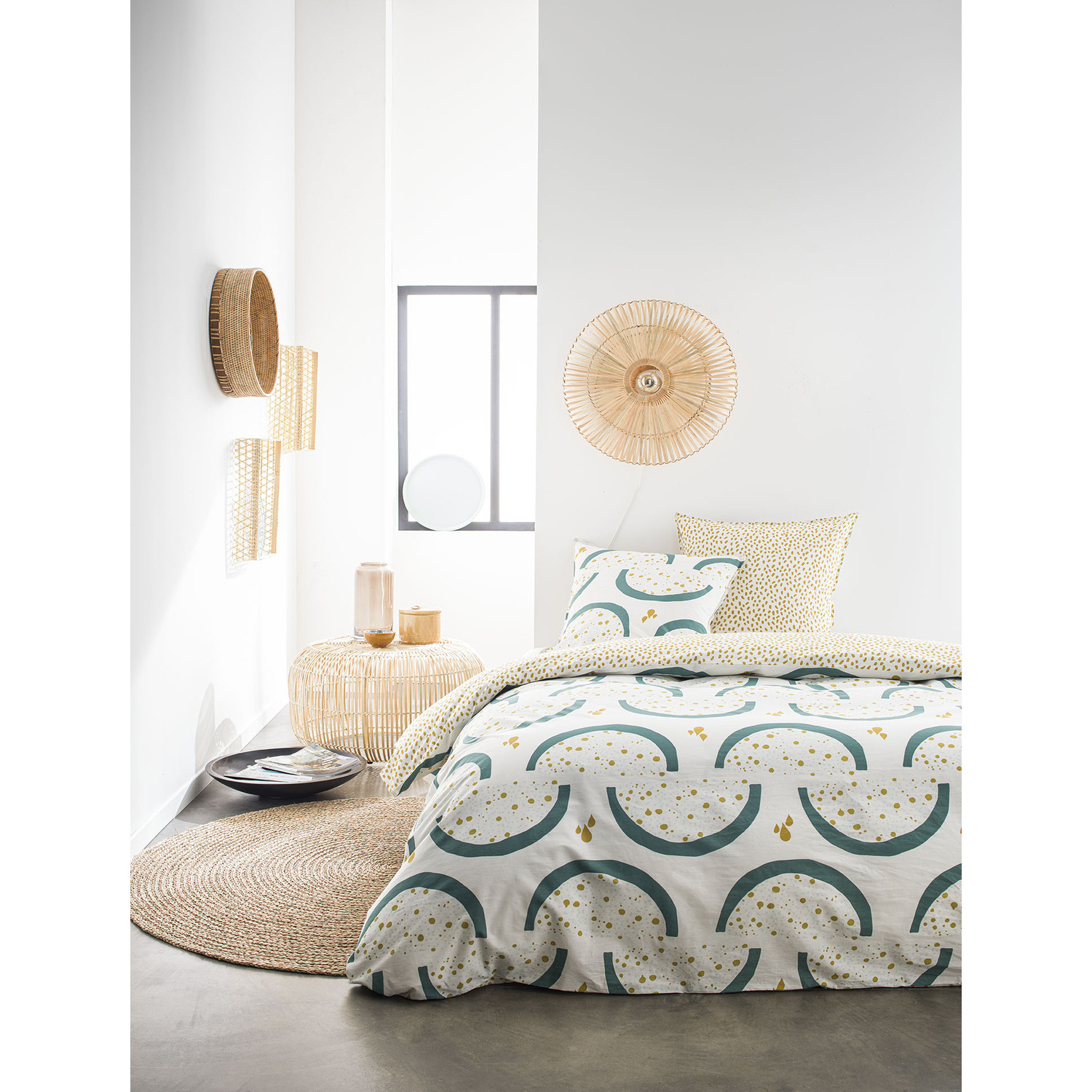 Parure de housse de couette bouton coton blanc 240x260 cm (photo) Parure de housse de couette bouton coton blanc 240x260 cm
