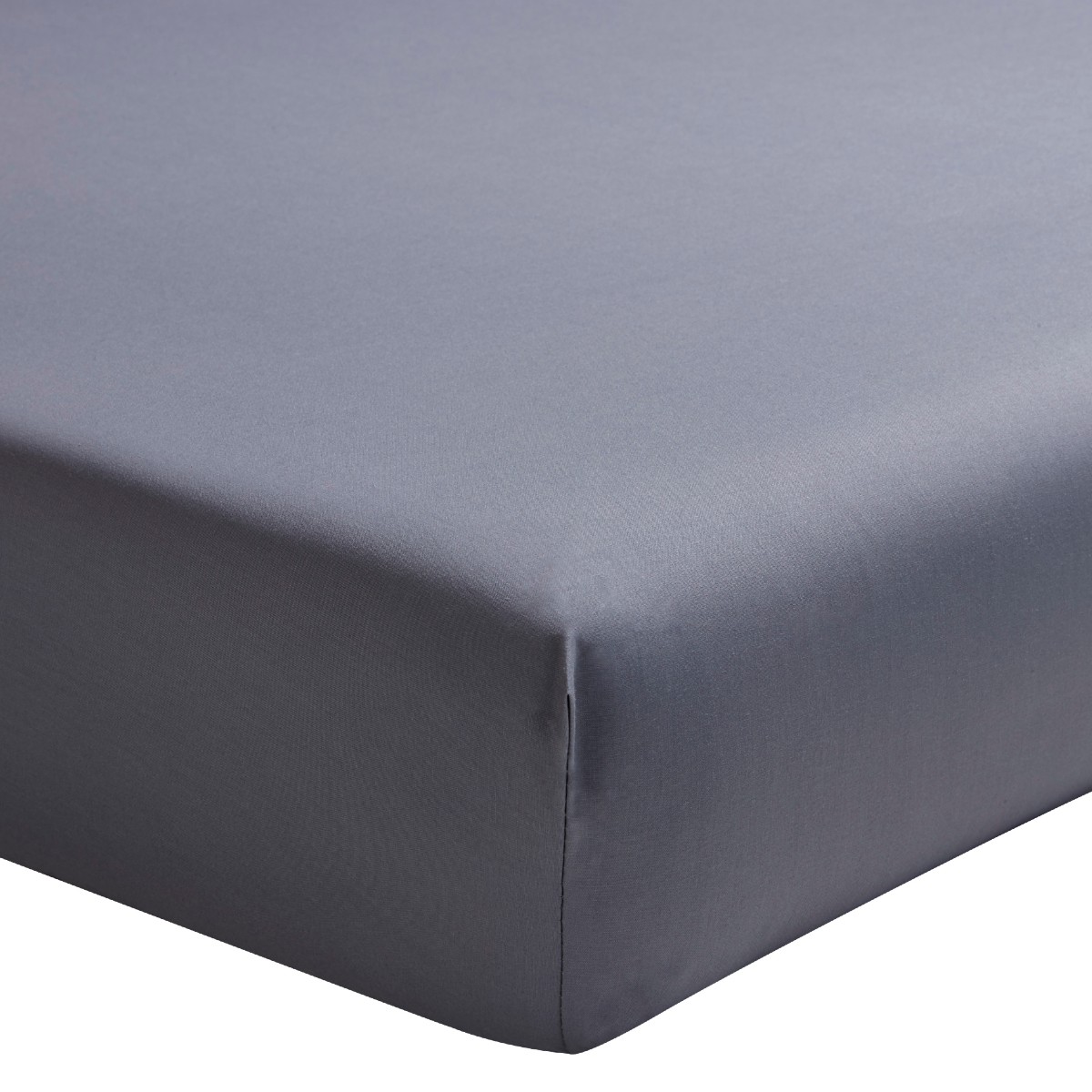 Drap housse uni en percale de coton gris 140x190 (photo) Drap housse uni en percale de coton gris 140x190