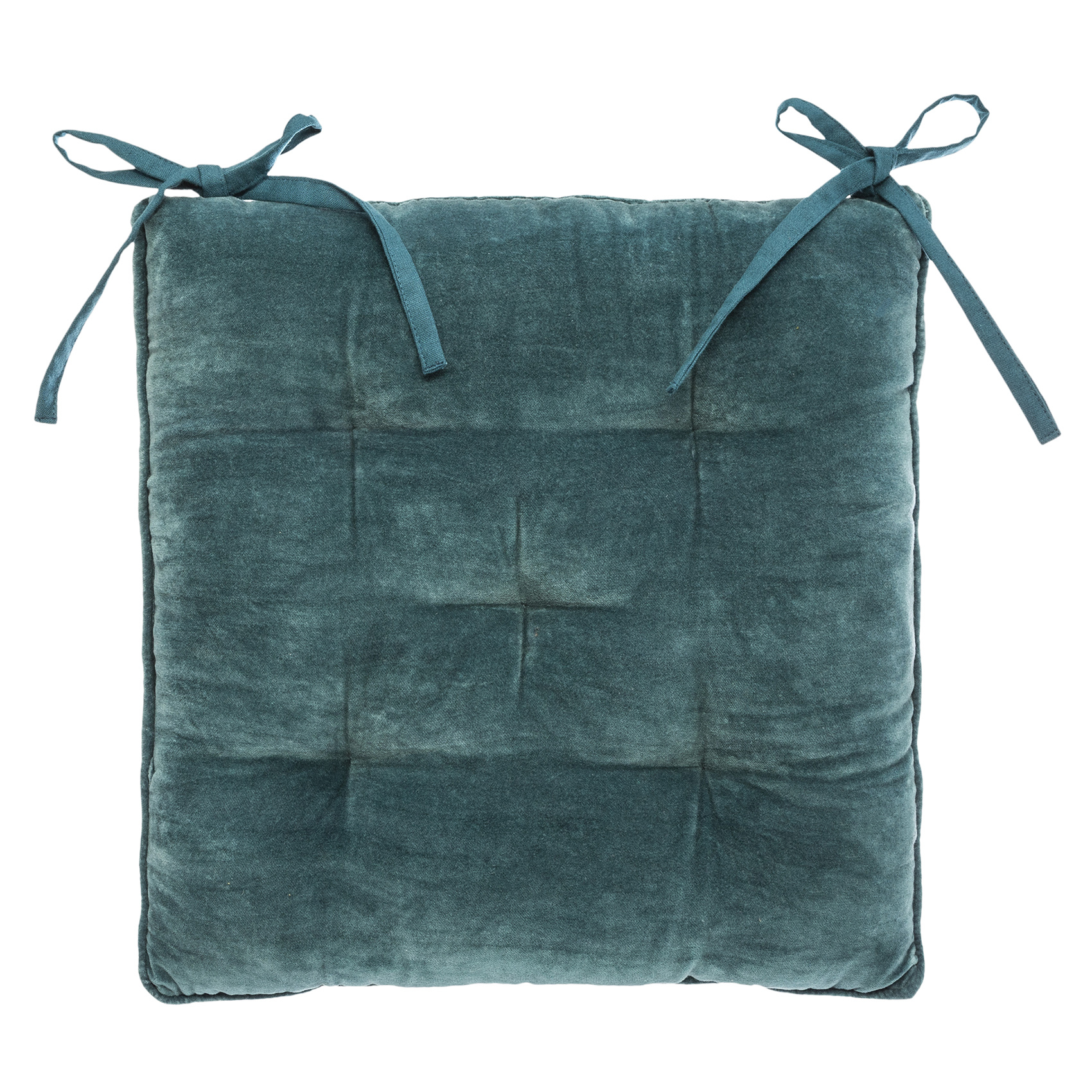 Galette de chaise épaisse en velours coton bleu 38 x 38