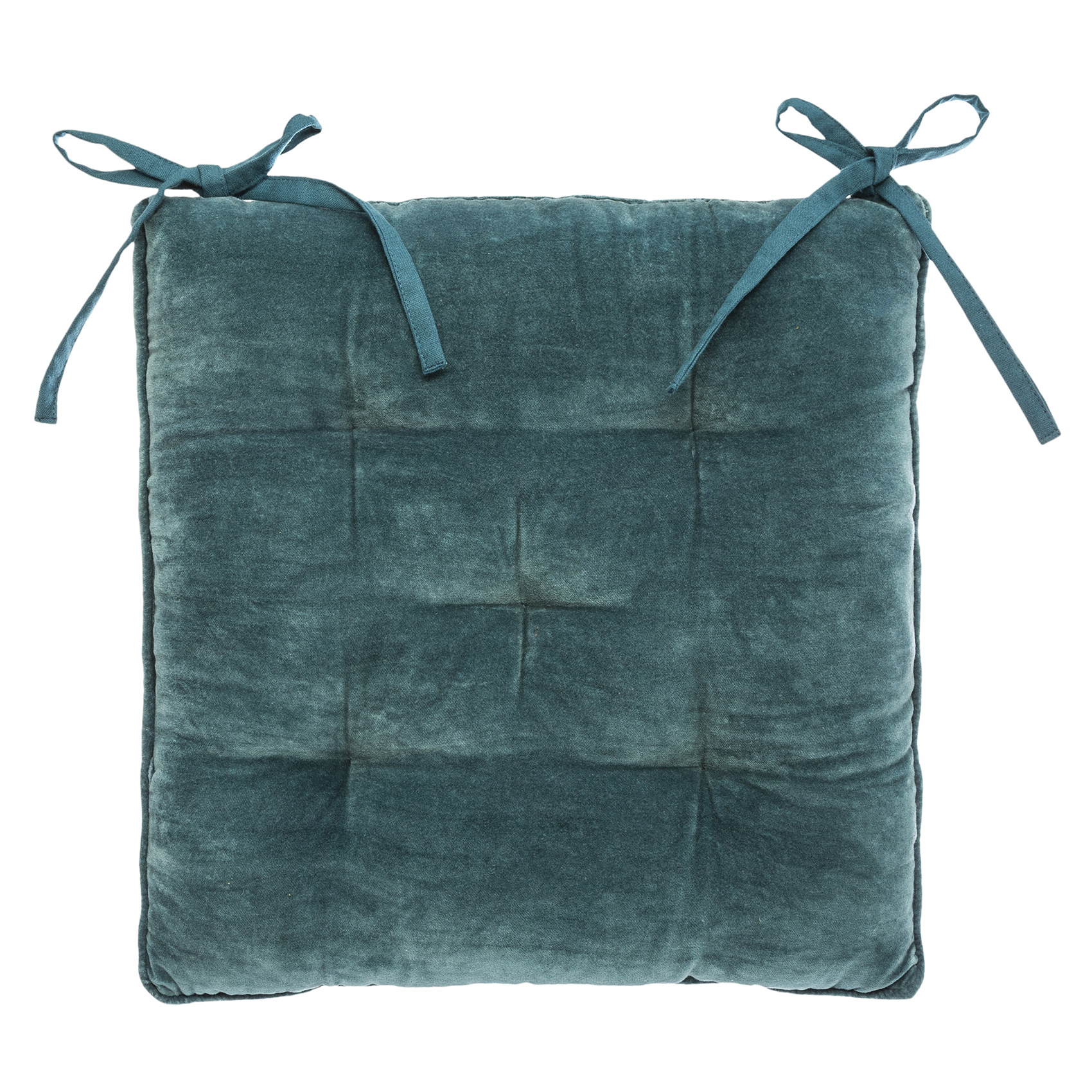 Galette de chaise épaisse en velours coton bleu 38x38 Galette de chaise épaisse en velours coton bleu 38x38