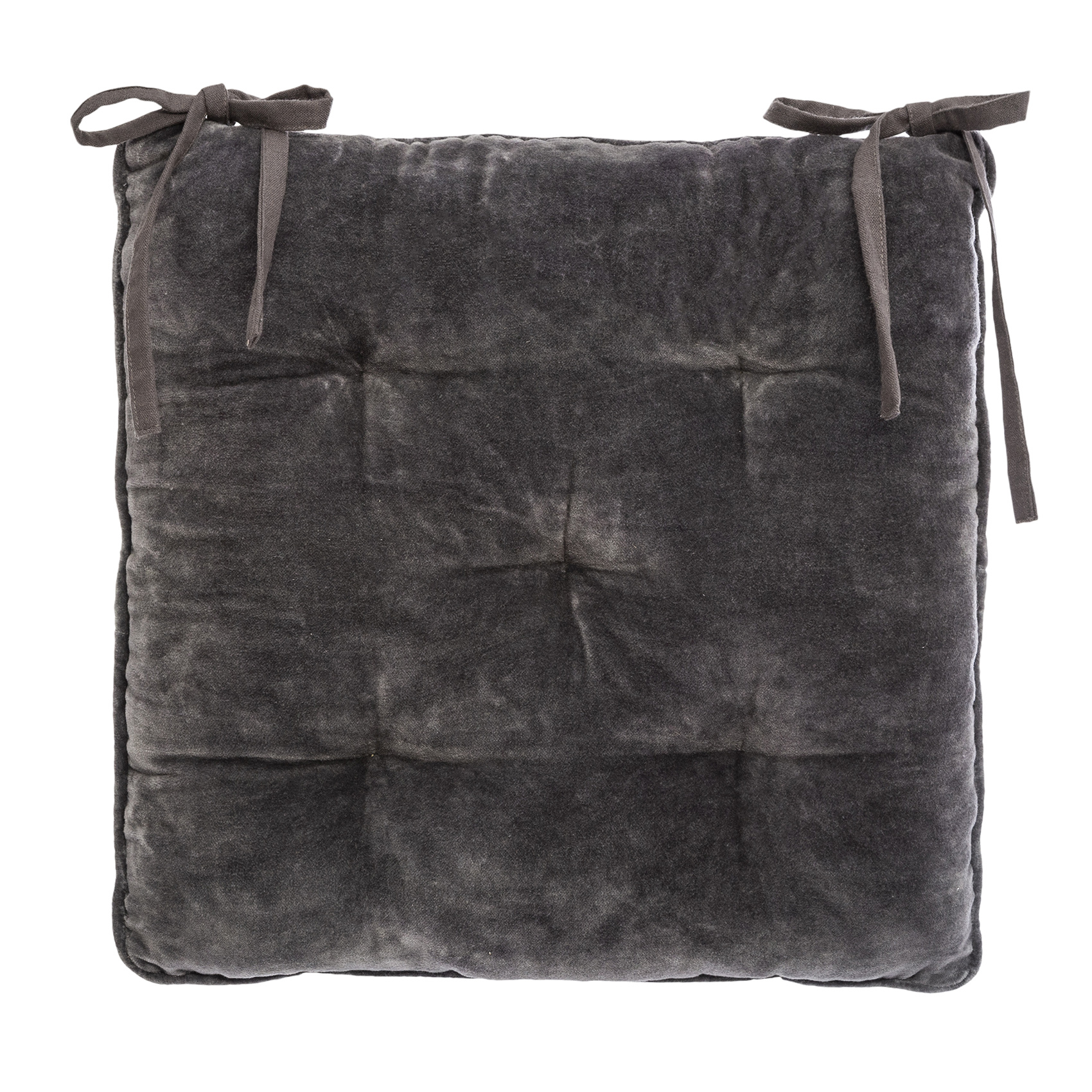 Galette de chaise épaisse en velours coton gris 38x38 Galette de chaise épaisse en velours coton gris 38x38