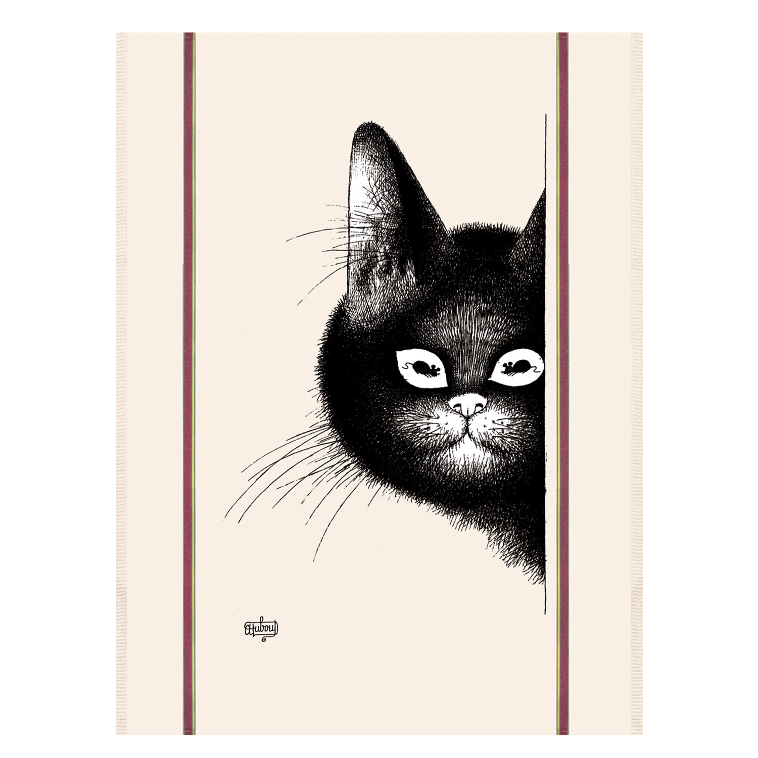 Torchon Dubout chat souris en coton ecru 48 x 72 Torchon Dubout chat souris en coton ecru 48 x 72