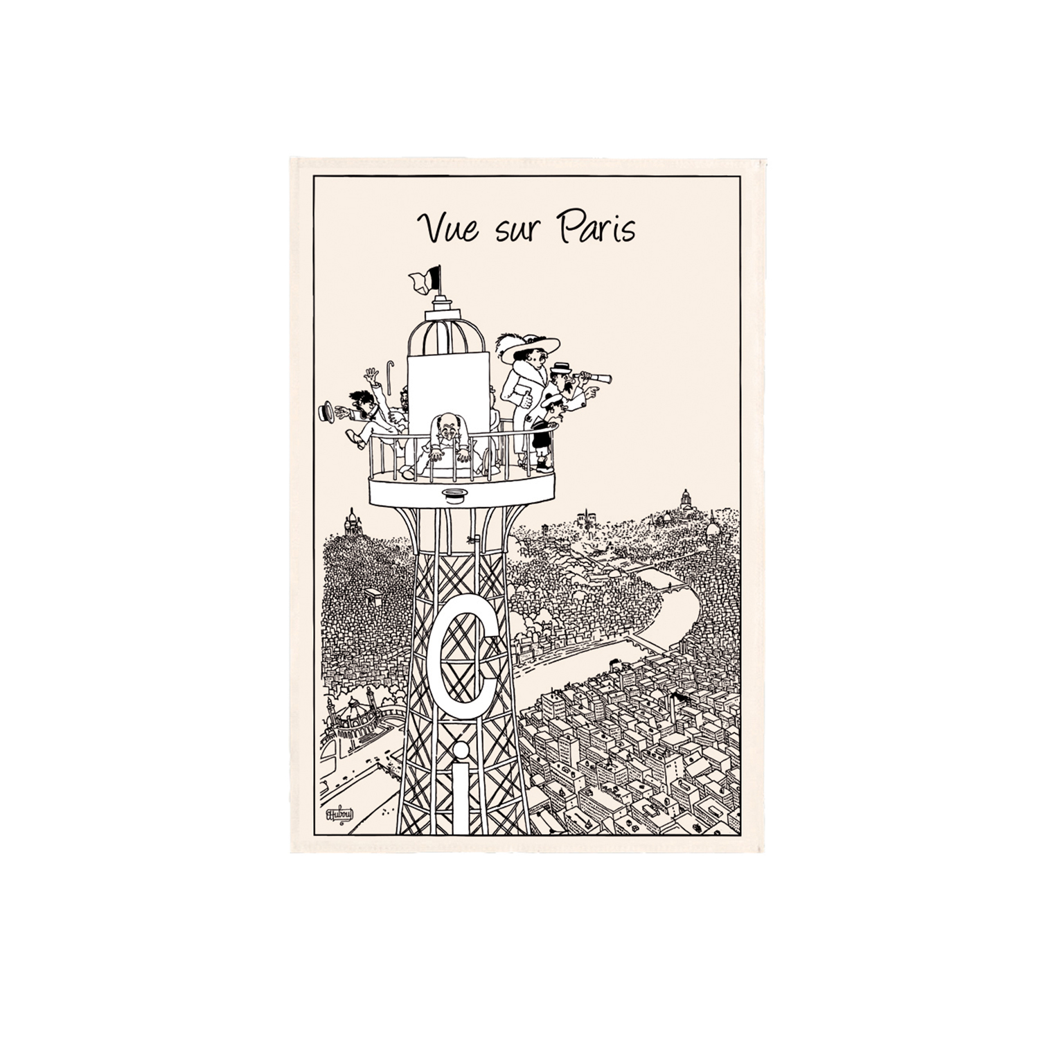 Torchon dubout vue sur paris en coton ecru 48 x 72 Torchon dubout vue sur paris en coton ecru 48 x 72