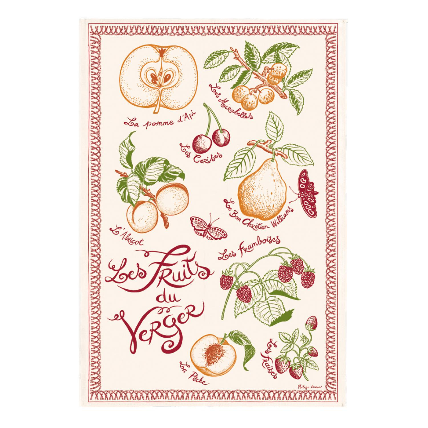 Torchon Imprimé Les fruits du verger en coton ecru 48 x 72 Torchon Imprimé Les fruits du verger en coton ecru 48 x 72