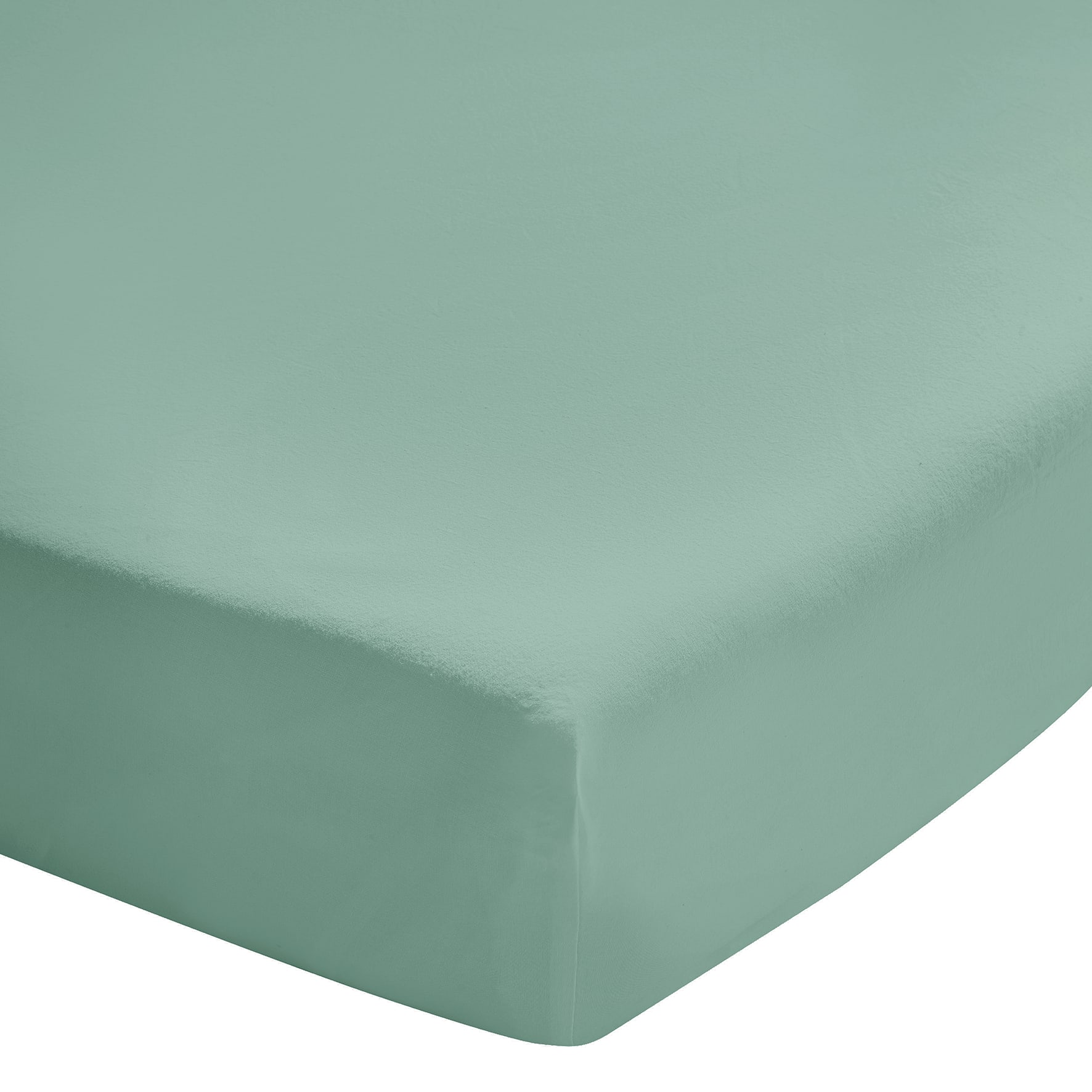 Drap housse uni en coton lavé Vert Fumée 90x200 (photo) Drap housse uni en coton lavé Vert Fumée 90x200