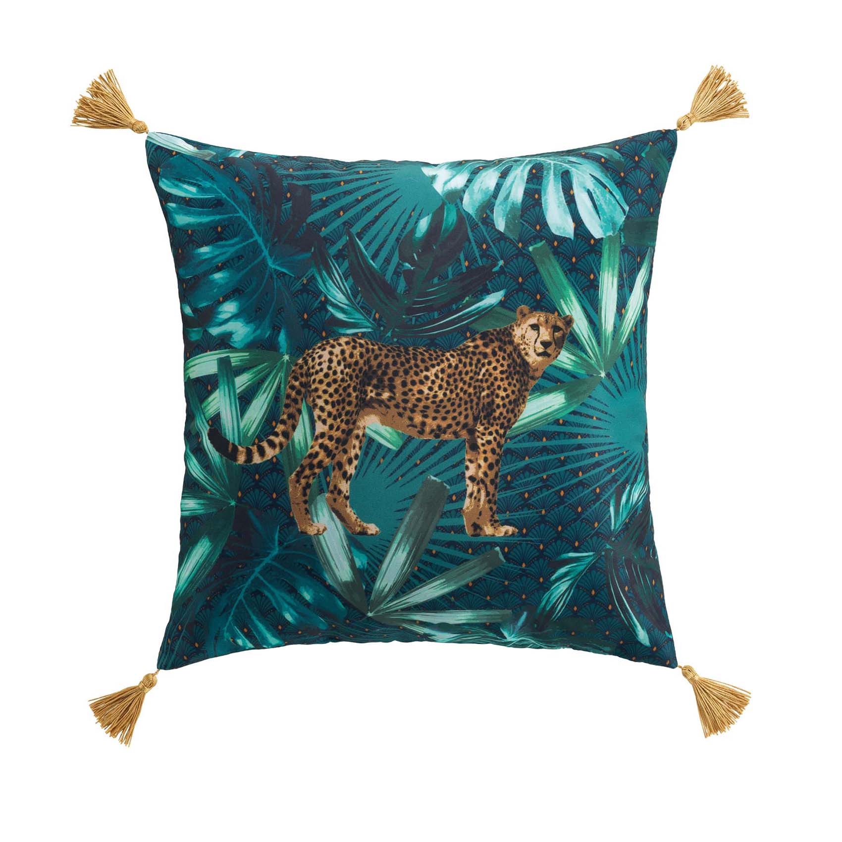 Coussin jungle avec guépard polyester multicolors 40x40