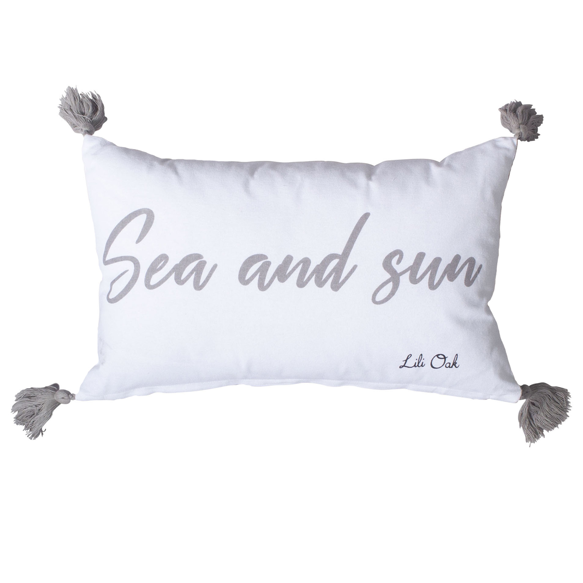 Coussin summer déhoussable avec pompons coton gris 50x30 Coussin summer déhoussable avec pompons coton gris 50x30