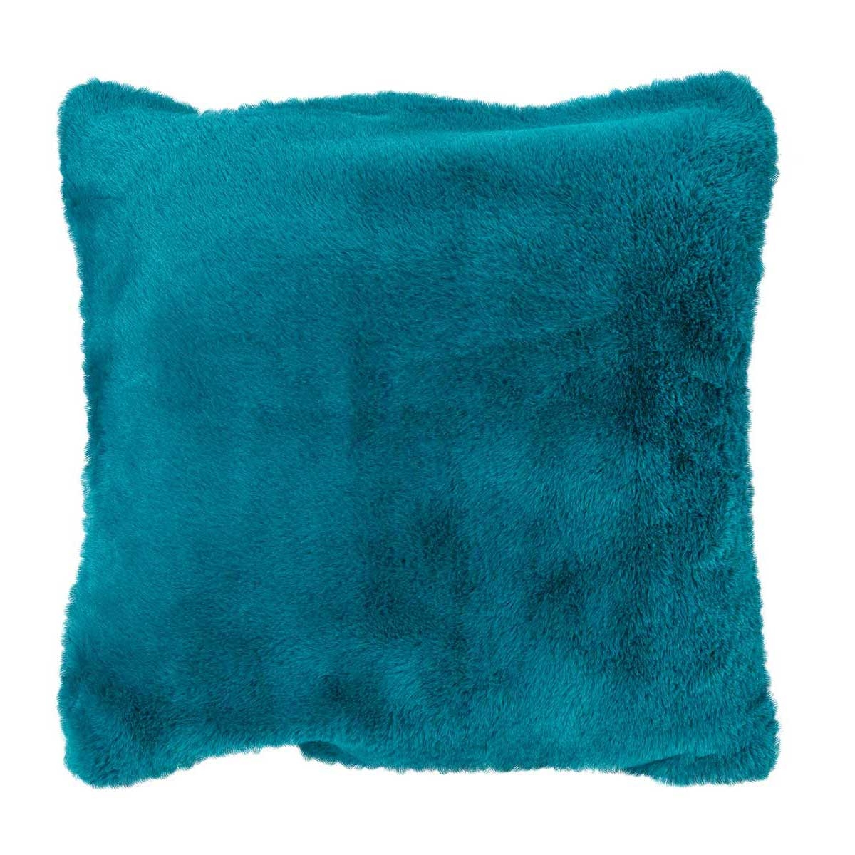 Housse de coussin en imitation fourrure polyester bleu paon 45x45 Housse de coussin en imitation fourrure polyester bleu paon 45x45