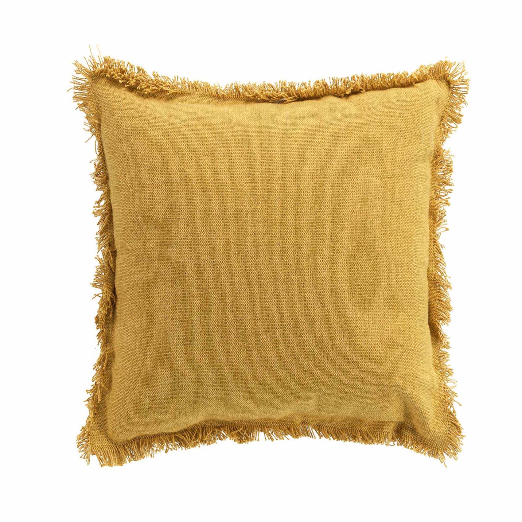 Coussin déhoussable à franges coton jaune 45x45