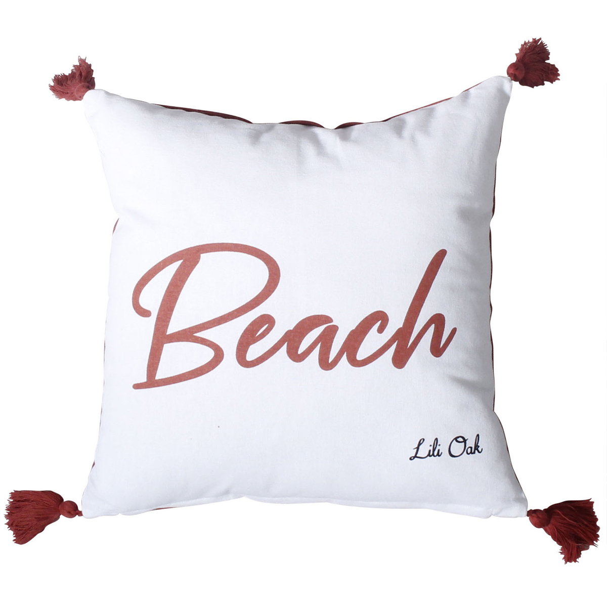 Coussin summer déhoussable avec pompons coton terre cuite 40x40 Coussin summer déhoussable avec pompons coton terre cuite 40x40