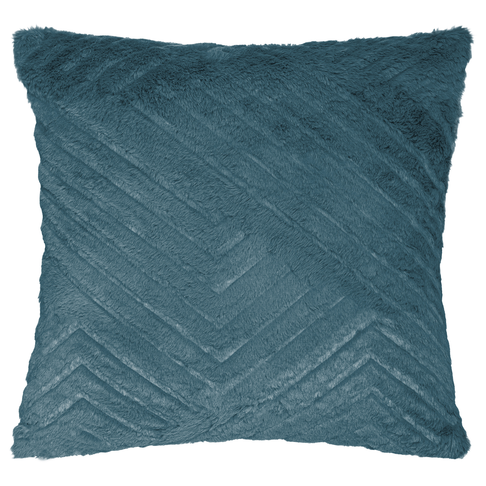 Coussin déhoussable effet fourrure polyester bleu canard 45x45