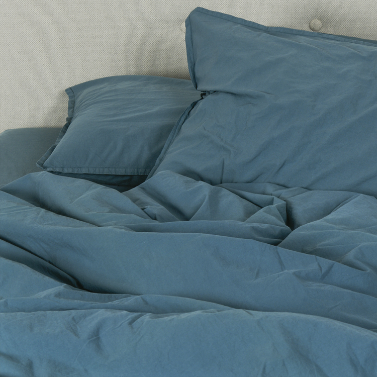 Housse de couette coton lavé bleu canard 140x200 Housse de couette coton lavé bleu canard 140x200