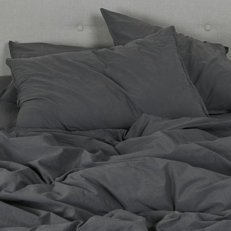 Housse de couette coton lavé gris anthracite 140x200 Housse de couette coton lavé gris anthracite 140x200