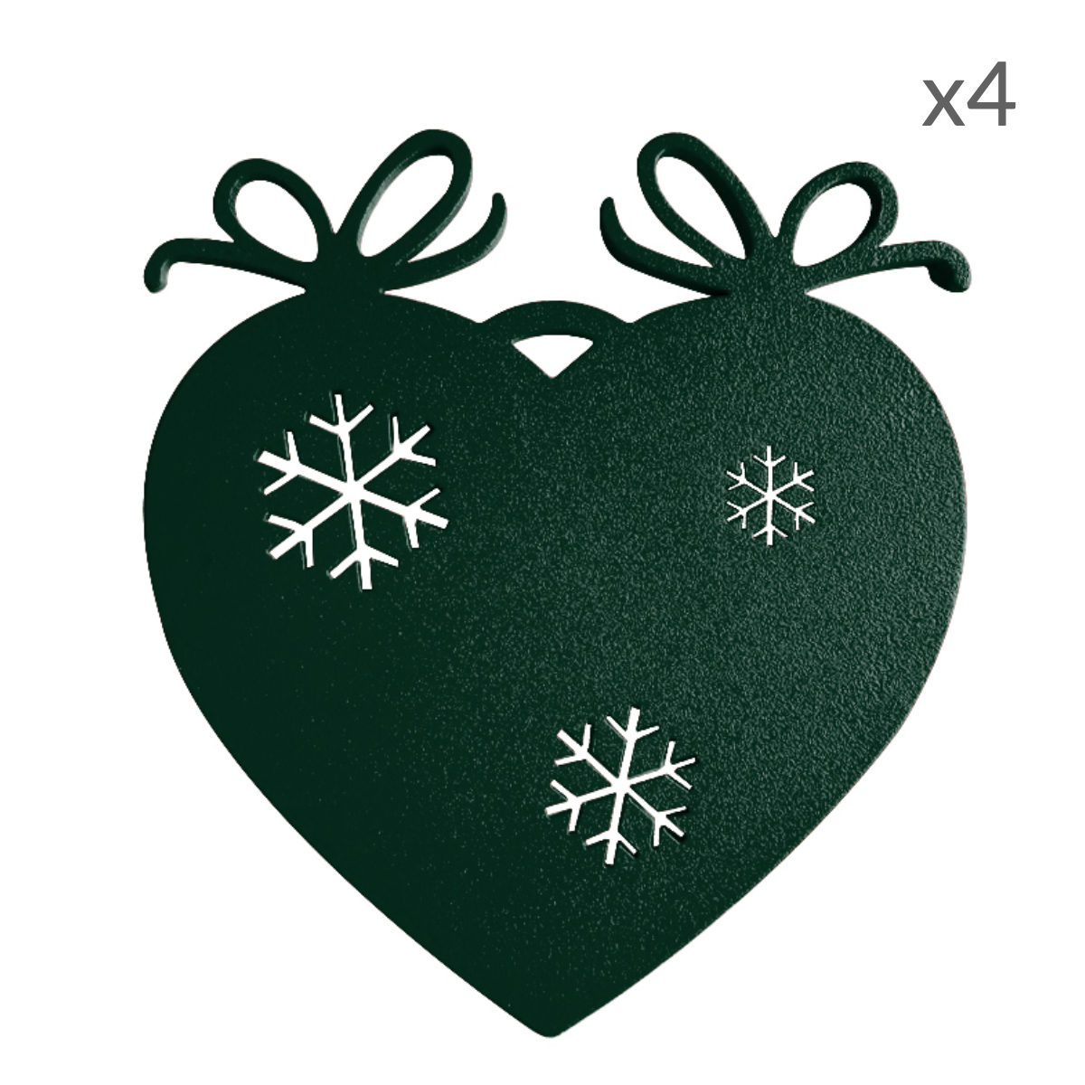 Suspensions de Noël forme cœur en aluminium vert H11cm Lot de 4