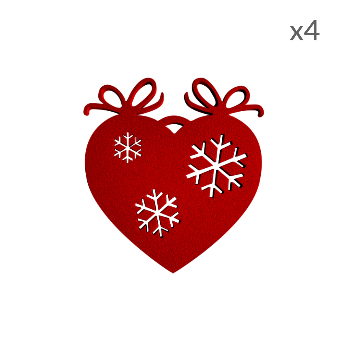 Suspensions de Noël forme coeur en aluminium rouge H8cm Lot de 4
