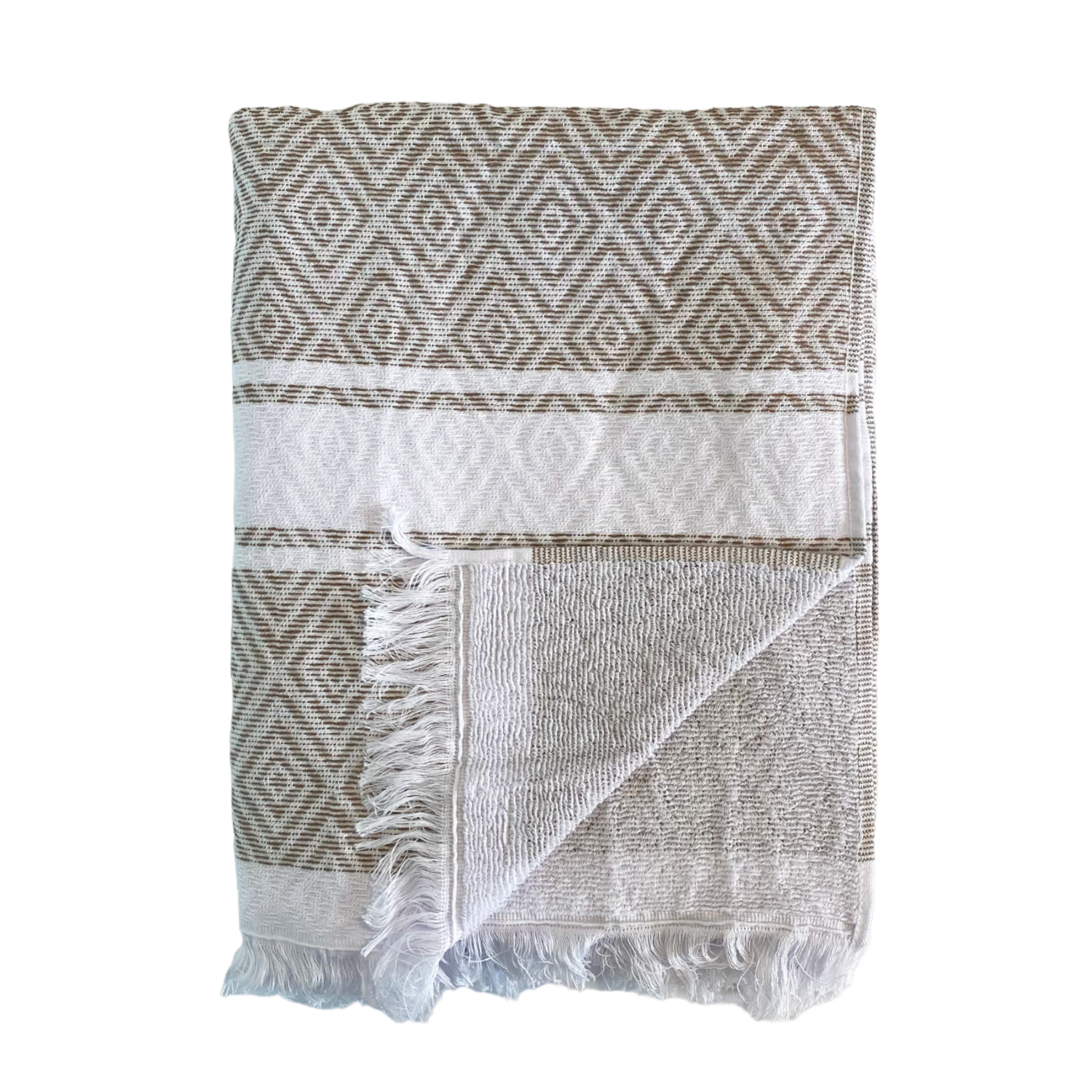 Fouta doublée éponge avec franges turquoise chevron 90x160 Fouta doublée éponge avec franges turquoise chevron 90x160