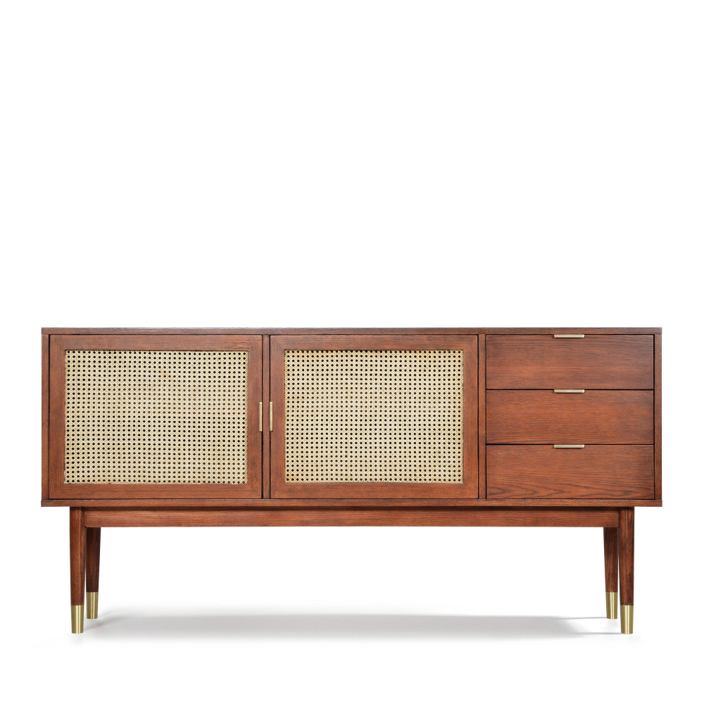 Buffet 2 portes 3 tiroirs bois et cannage noyer (photo) Buffet 2 portes 3 tiroirs bois et cannage noyer
