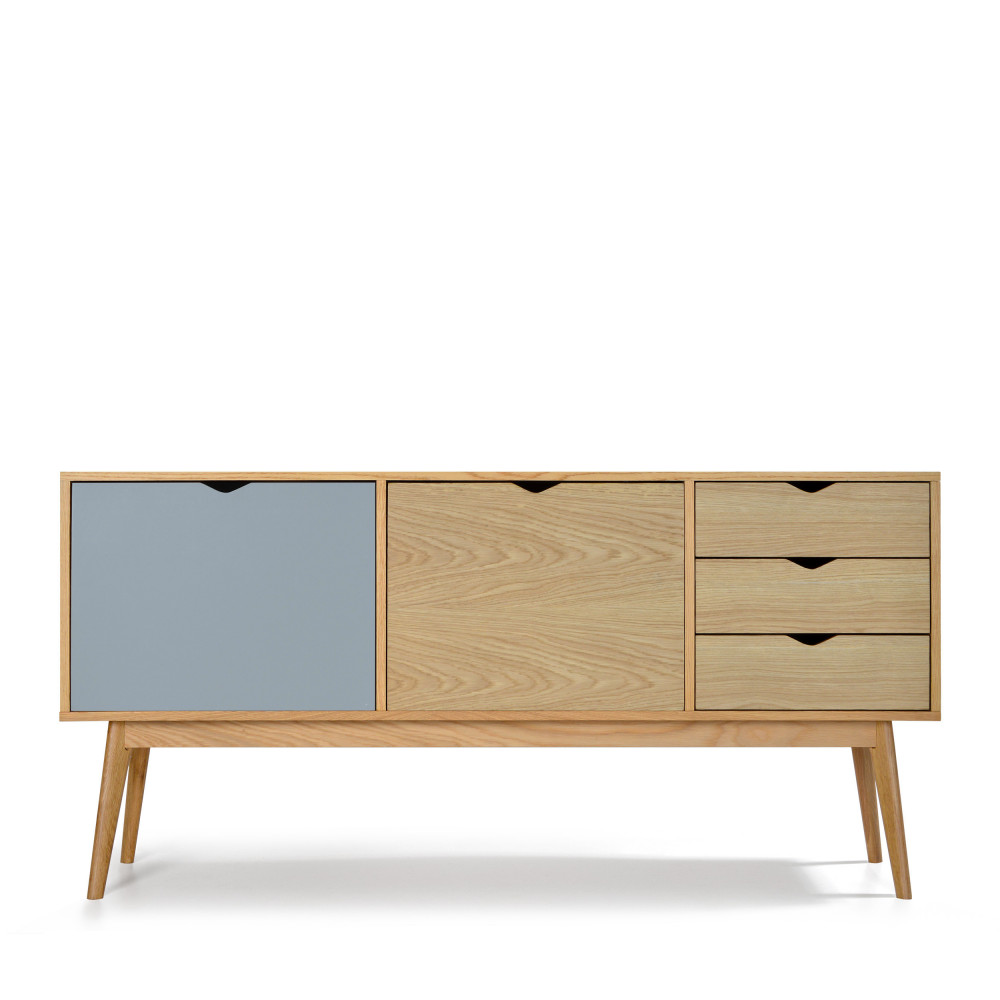 Buffet design 2 portes 3 tiroirs chêne bleu fumée