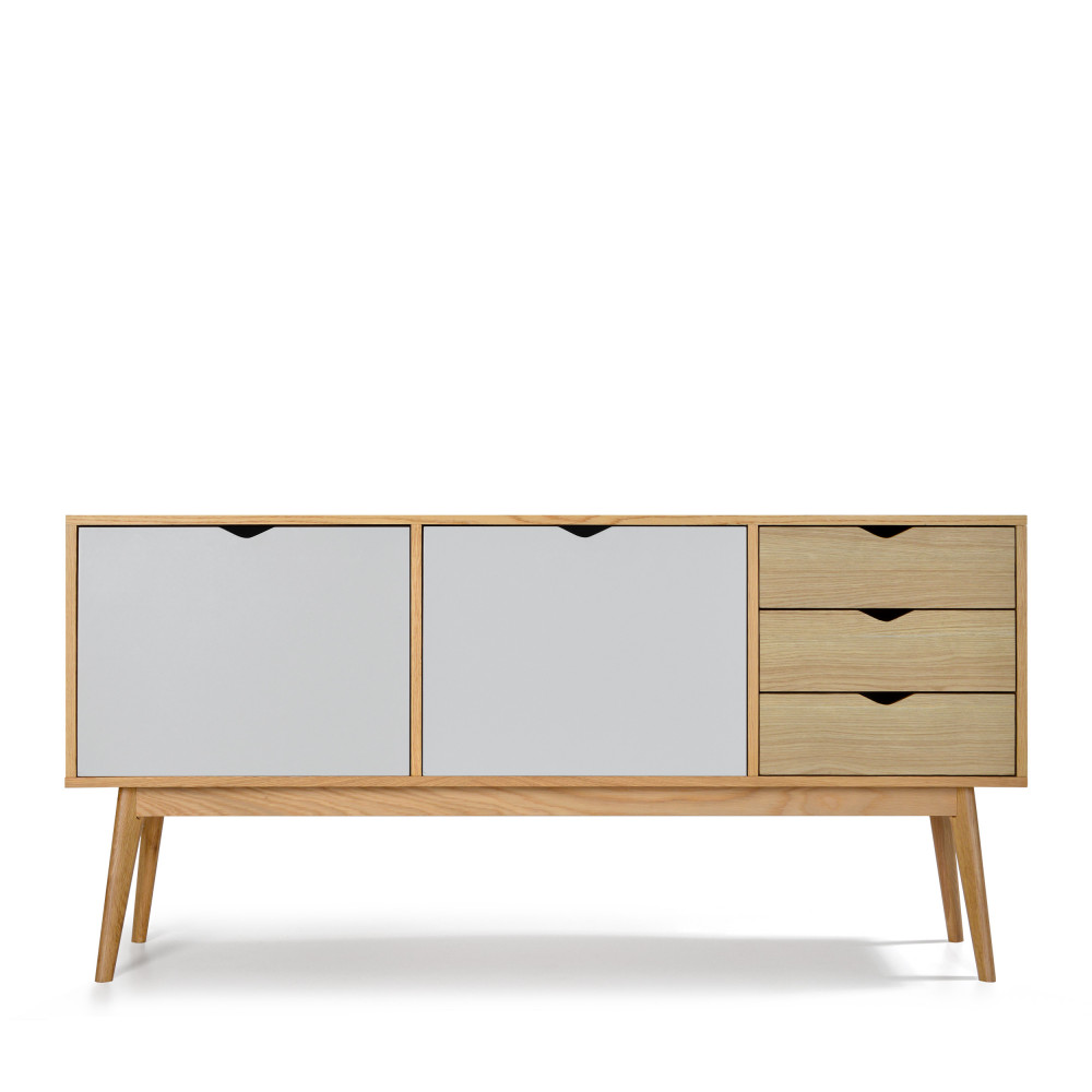 Buffet design 2 portes 3 tiroirs chêne blanc craie