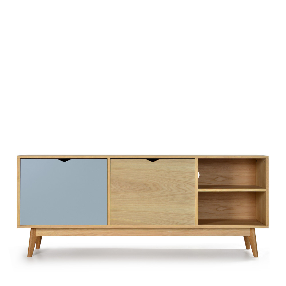 Meuble TV design 2 portes chêne bleu fumée Meuble TV design 2 portes chêne bleu fumée