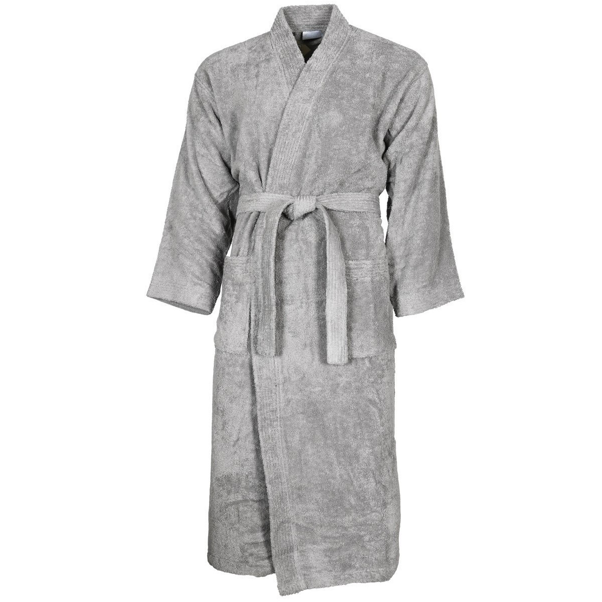 peignoir col kimono en coton  gris perle l