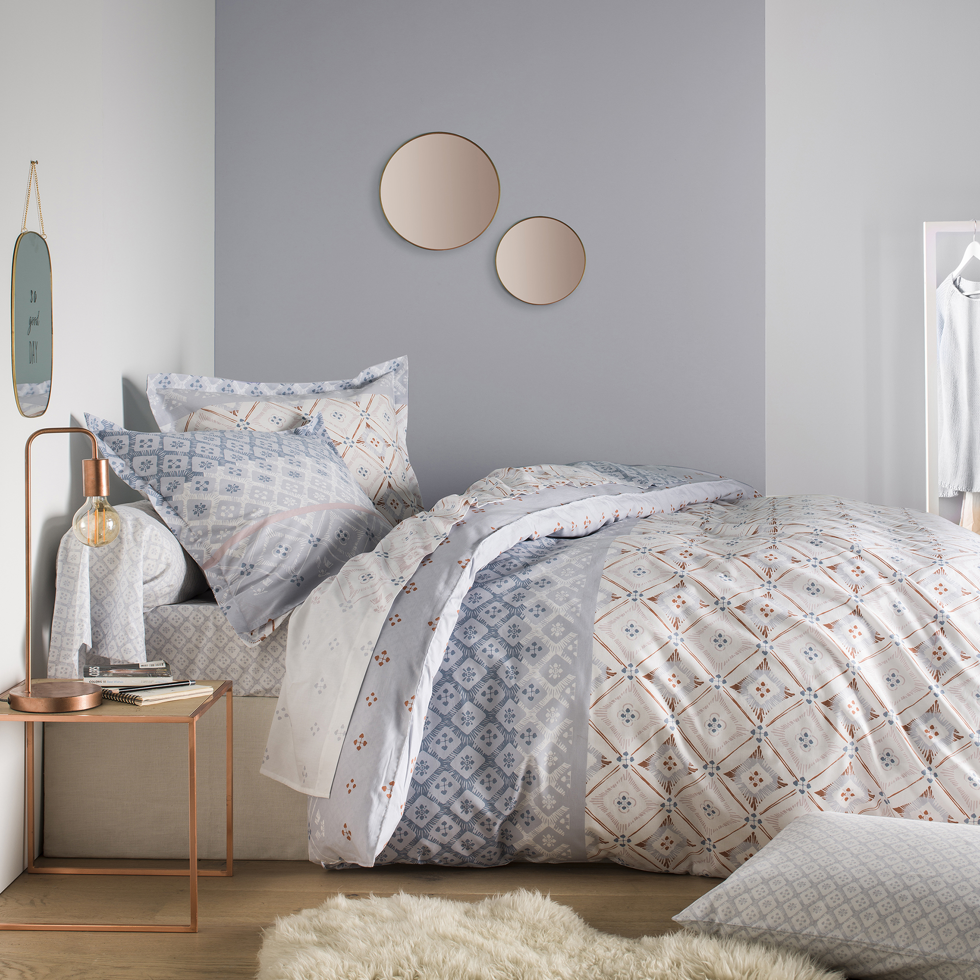 Parure de lit imprimée en bambou gris 240x260