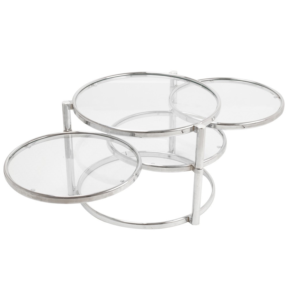 Table basse 4 plateaux modulables en verre et acier H43cm