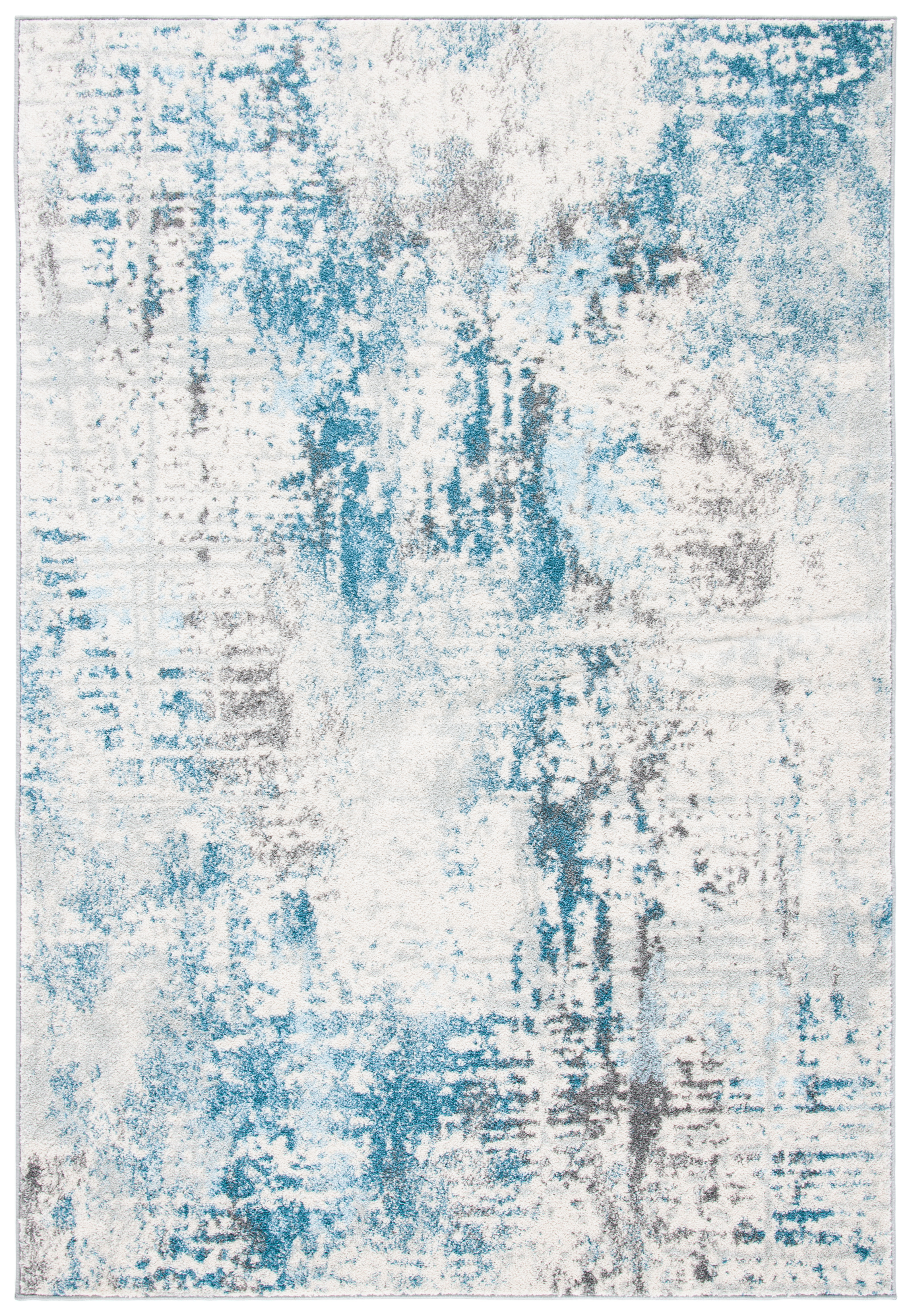 Tapis de salon interieur en  ivoire & bleu, 91 x 152 cm