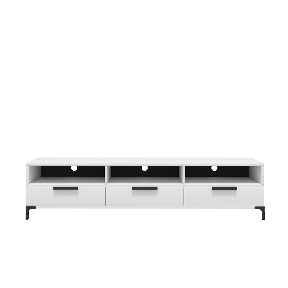 Meuble tv moderne 160 cm blanc mat blanc brillant