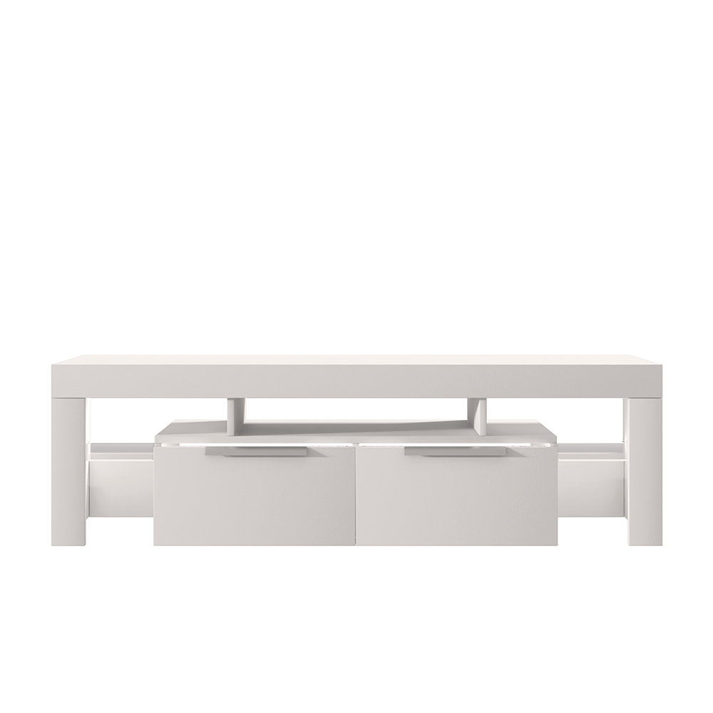 Meuble tv minimaliste 180 cm blanc mat blanc brillant