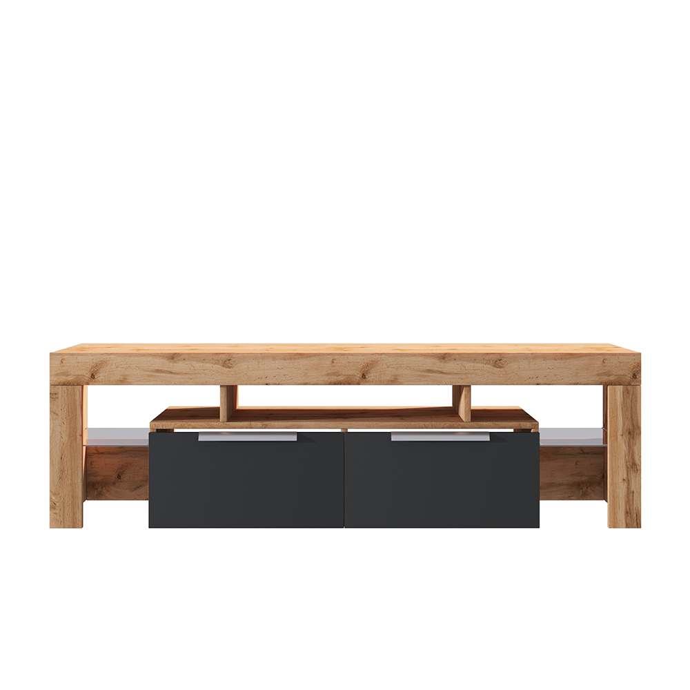 Meuble tv minimaliste 180 cm chÃªne lancaster noir brillant