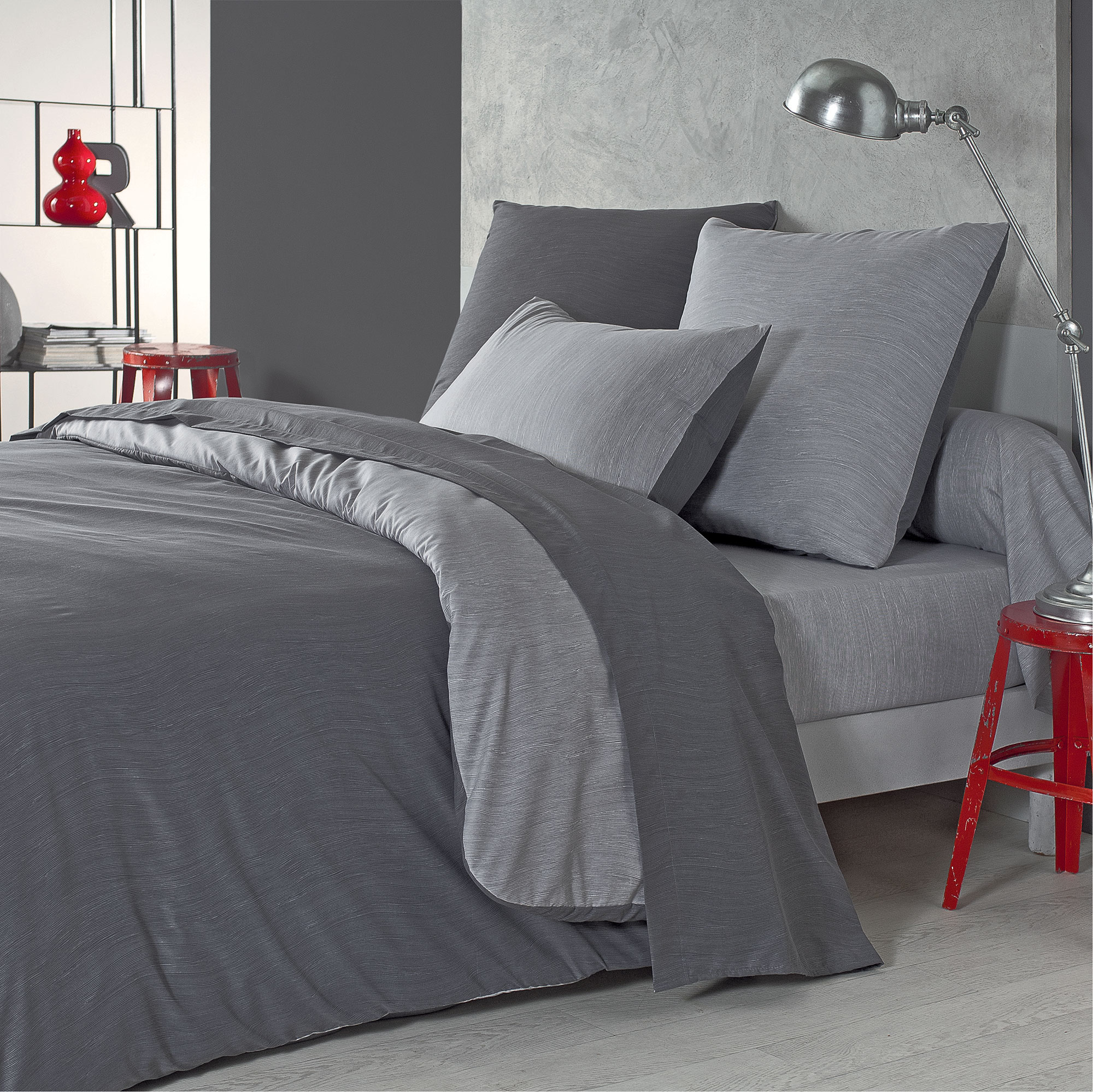 Parure de lit bicolore en polyester gris 220x240