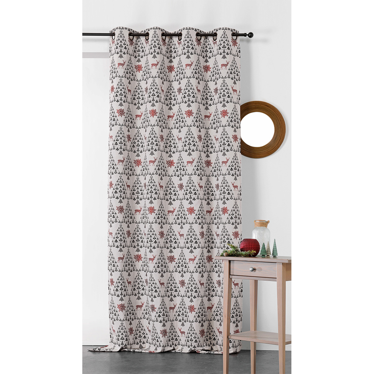 Rideau tamisant esprit de montagne polyester rouge 245x135 (photo) Rideau tamisant esprit de montagne polyester rouge 245x135