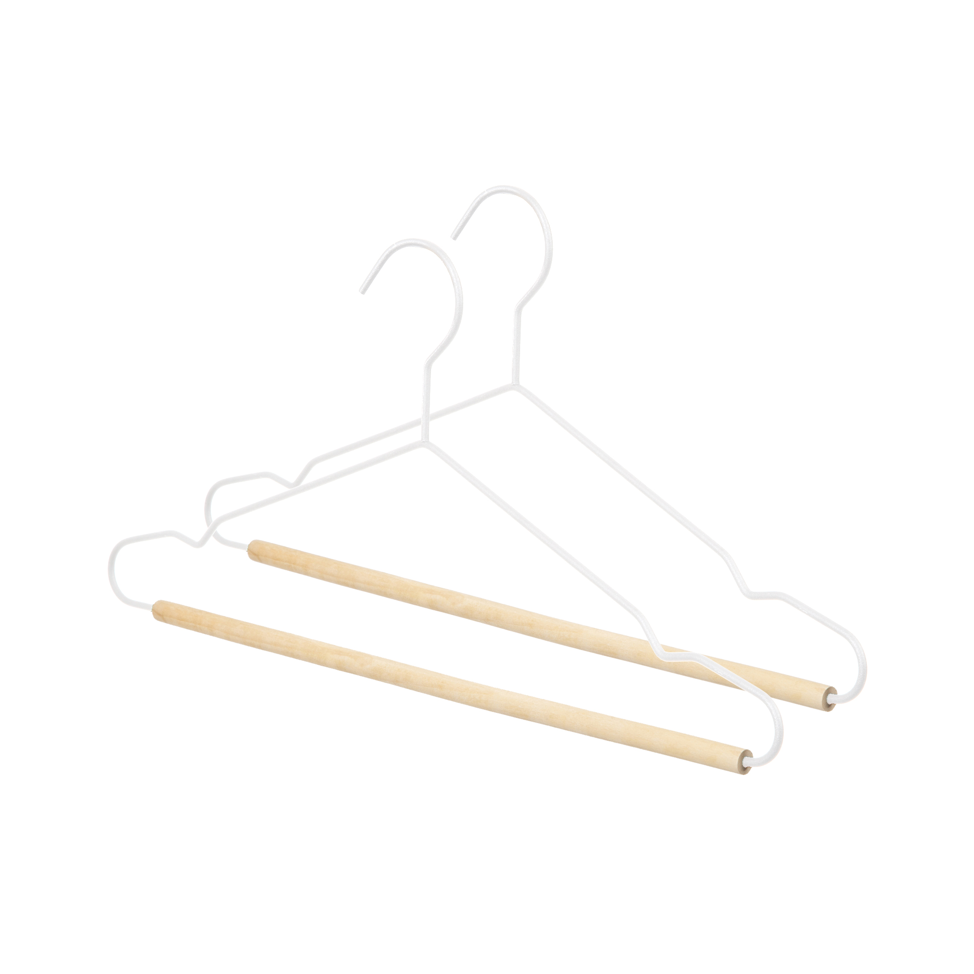 Lot de 2 cintres à vêtements en métal blanc et bois (photo) Lot de 2 cintres à vêtements en métal blanc et bois