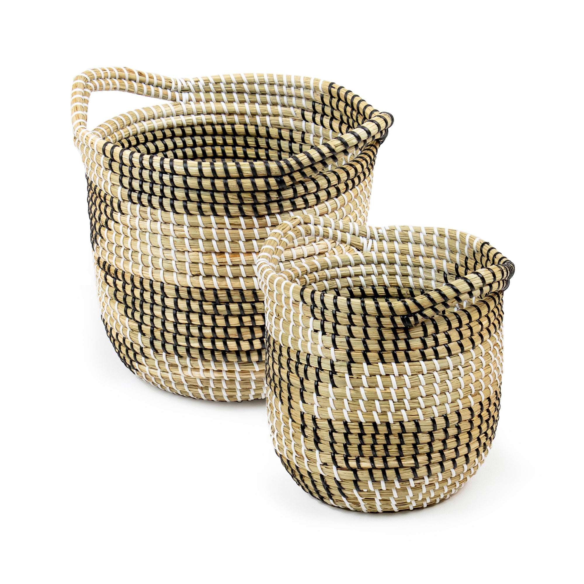 Lot de 2 paniers de rangement en jonc de mer tressé Lot de 2 paniers de rangement en jonc de mer tressé