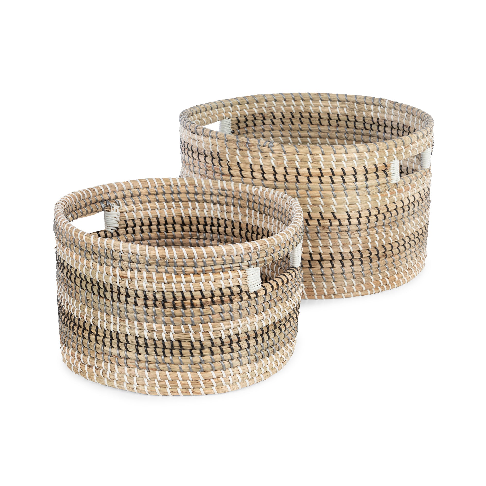 Lot de 2 paniers de rangement en jonc de mer tressé Lot de 2 paniers de rangement en jonc de mer tressé