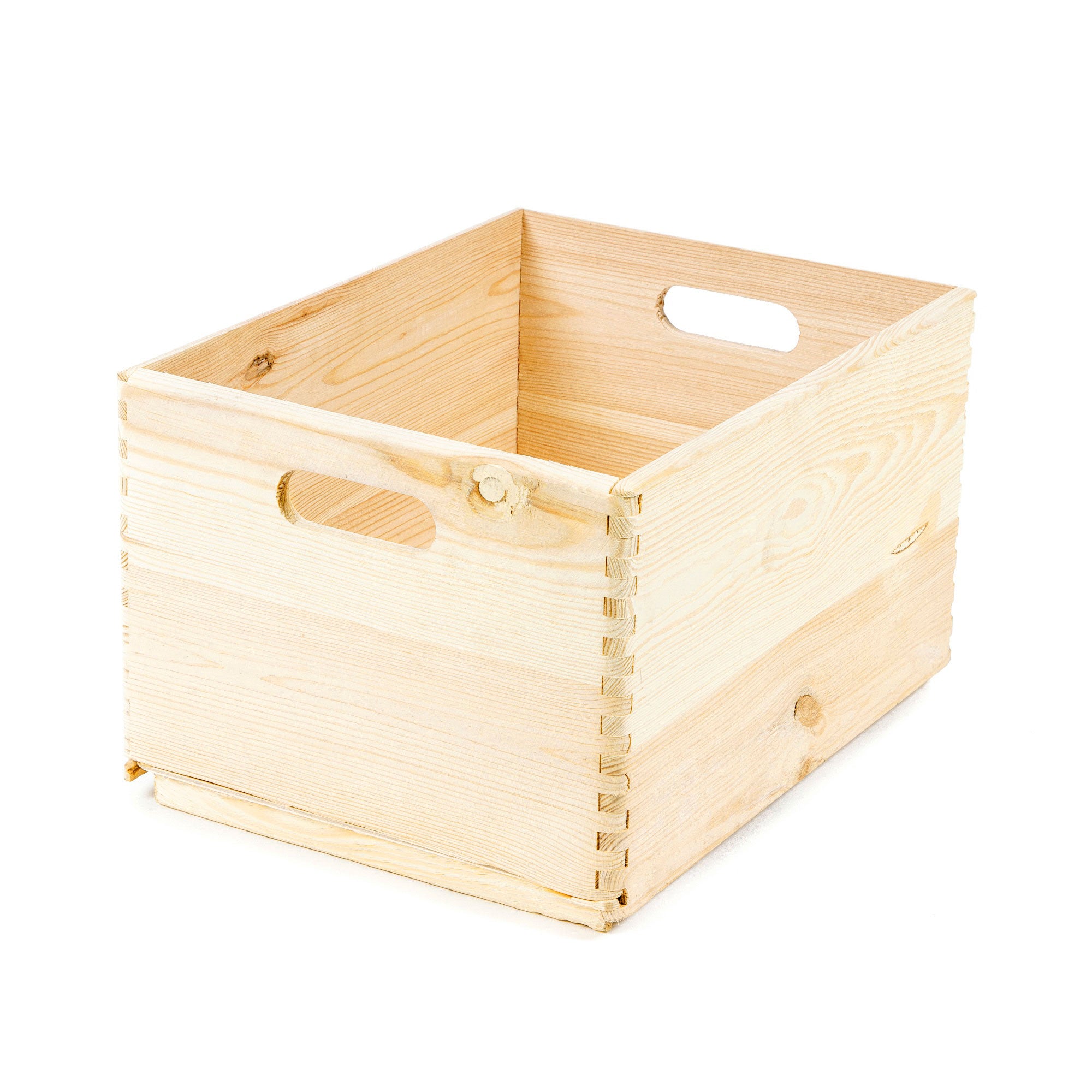 Boîte de rangement en bois naturel 2 poignées 40x30cm (photo) Boîte de rangement en bois naturel 2 poignées 40x30cm