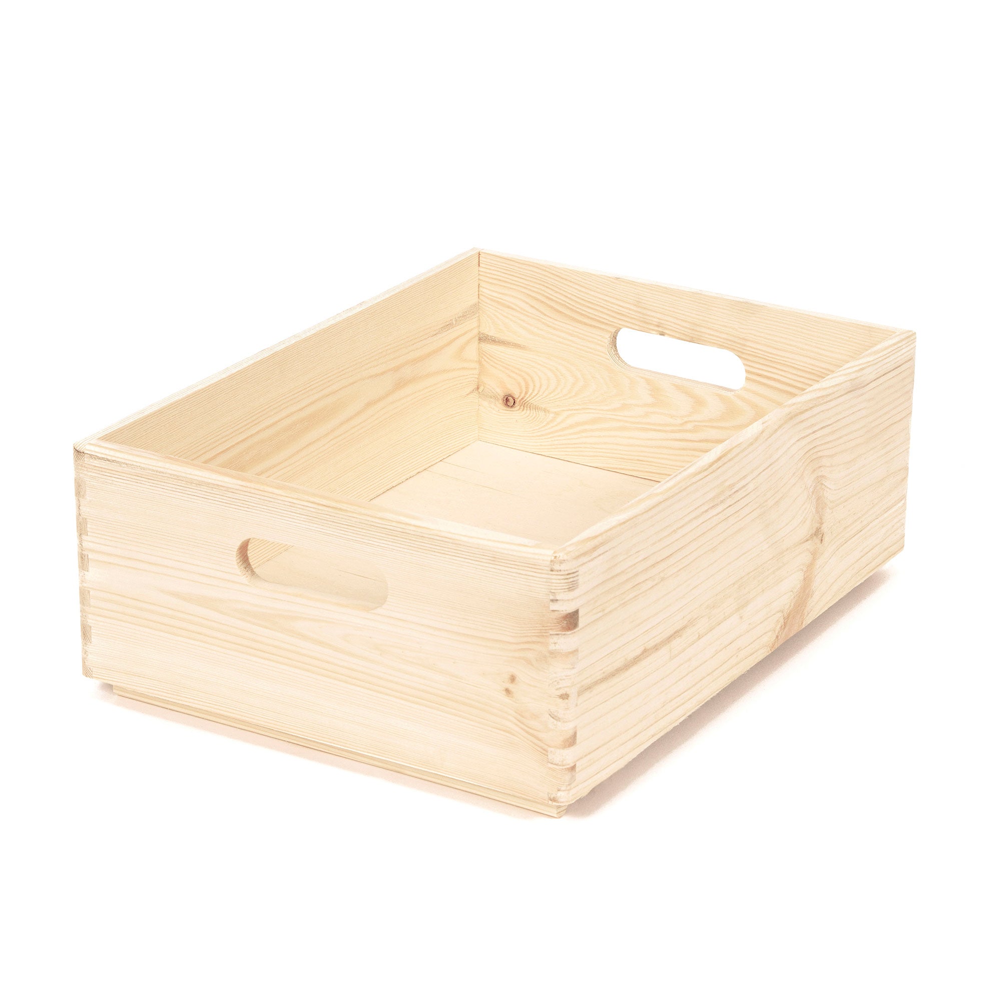 Boîte de rangement en bois naturel 2 poignées 40x30cm (photo) Boîte de rangement en bois naturel 2 poignées 40x30cm