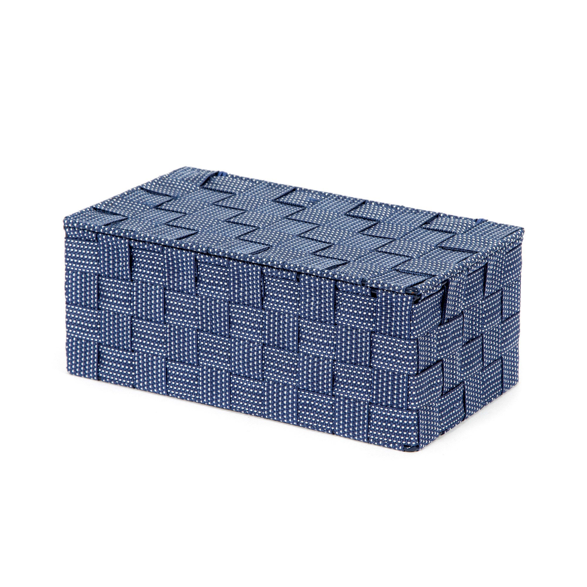 Boîte de rangement bleue en sangles tressées 27x15cm Boîte de rangement bleue en sangles tressées 27x15cm