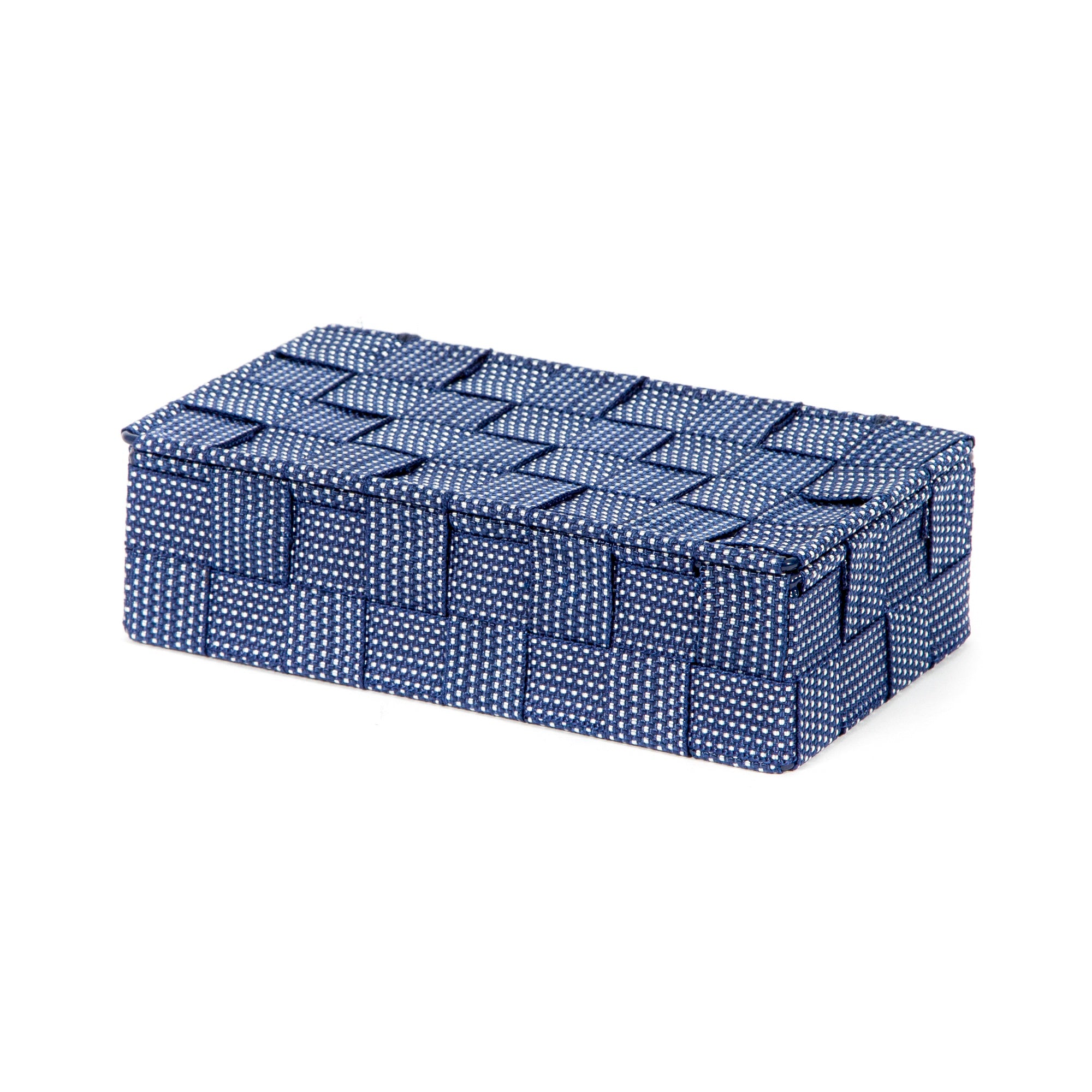 Boîte de rangement bleue en sangles tressées 21x12cm (photo) Boîte de rangement bleue en sangles tressées 21x12cm