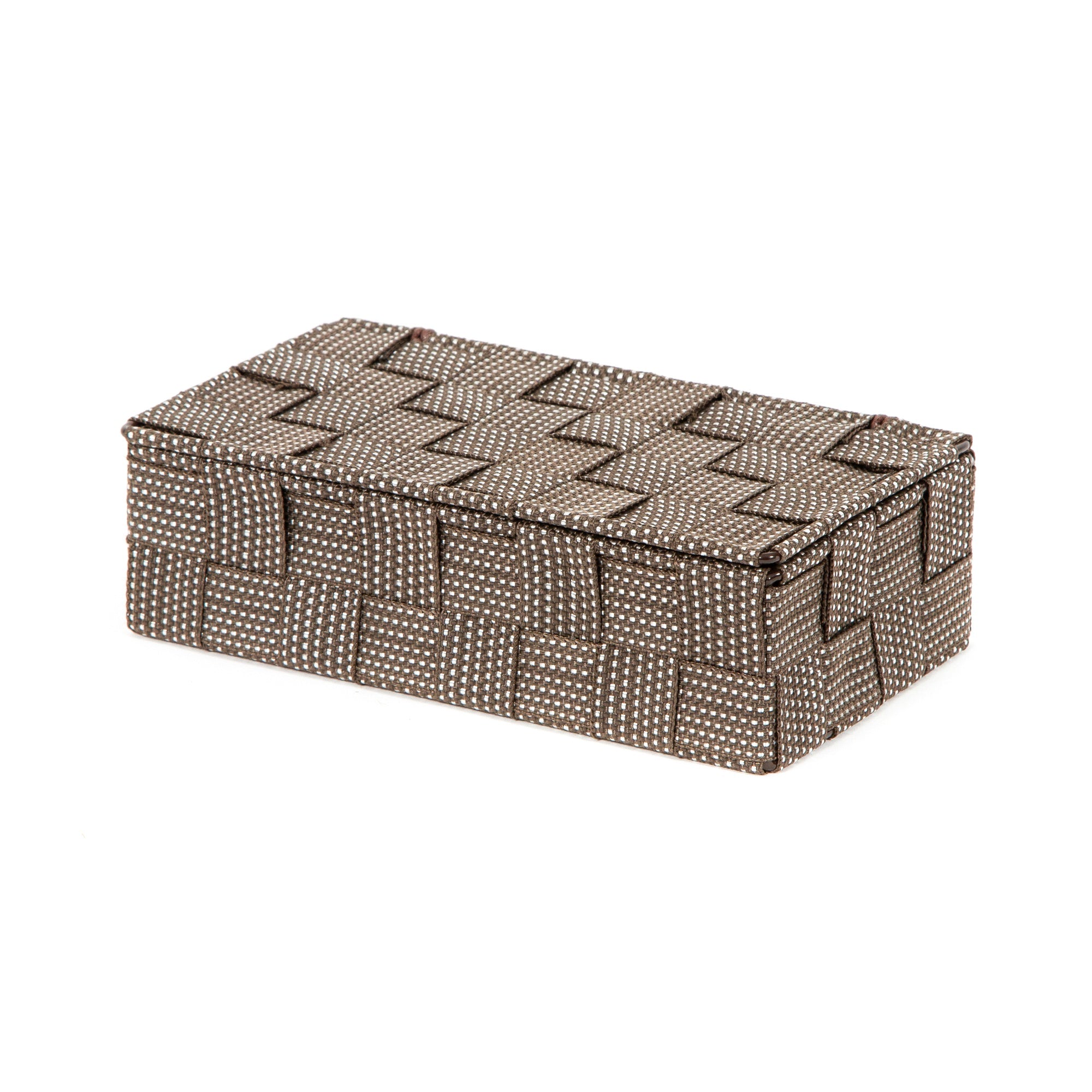 Boîte de rangement marron en sangles tressées 21x12cm Boîte de rangement marron en sangles tressées 21x12cm