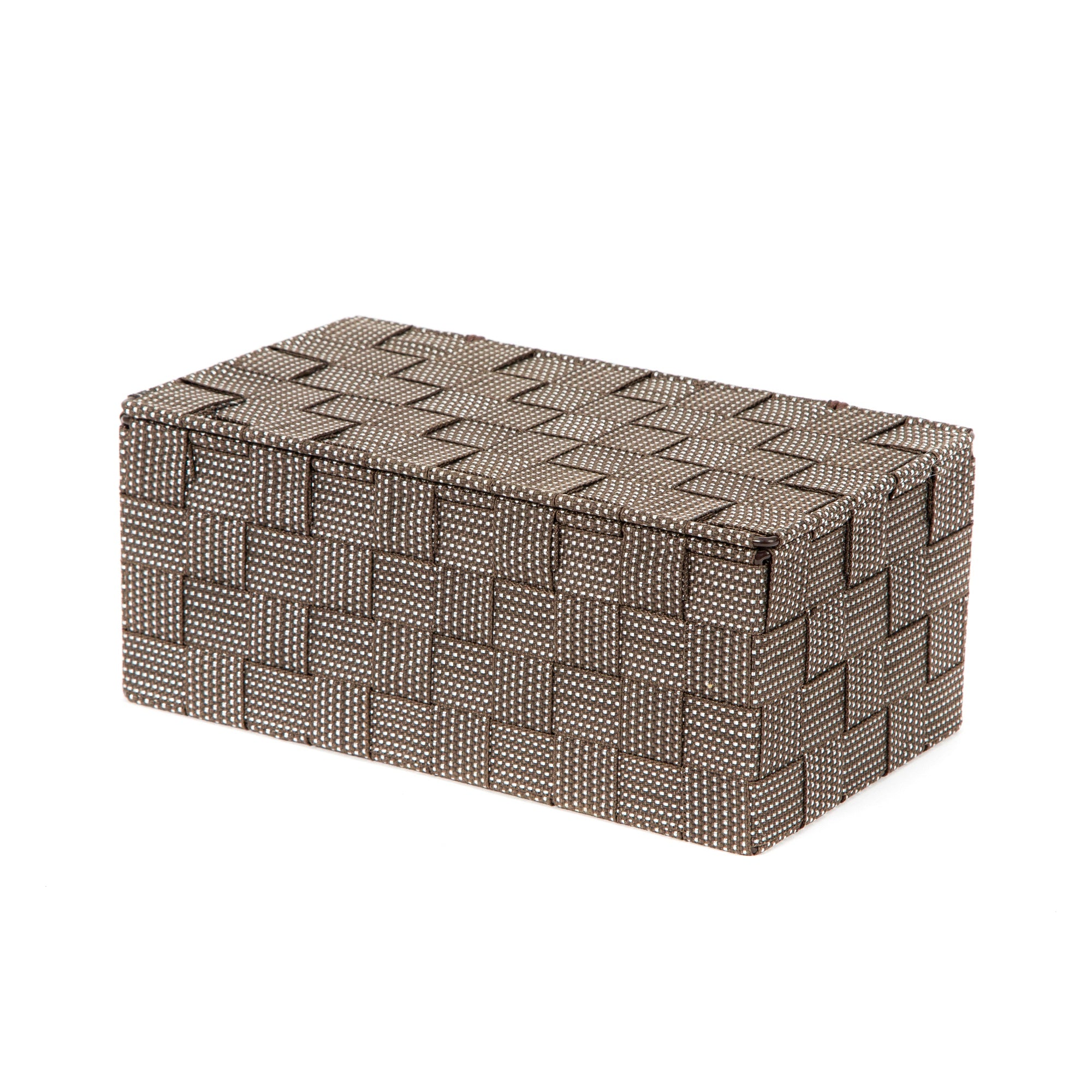 Boîte de rangement marron en sangles tressées 27x15cm Boîte de rangement marron en sangles tressées 27x15cm