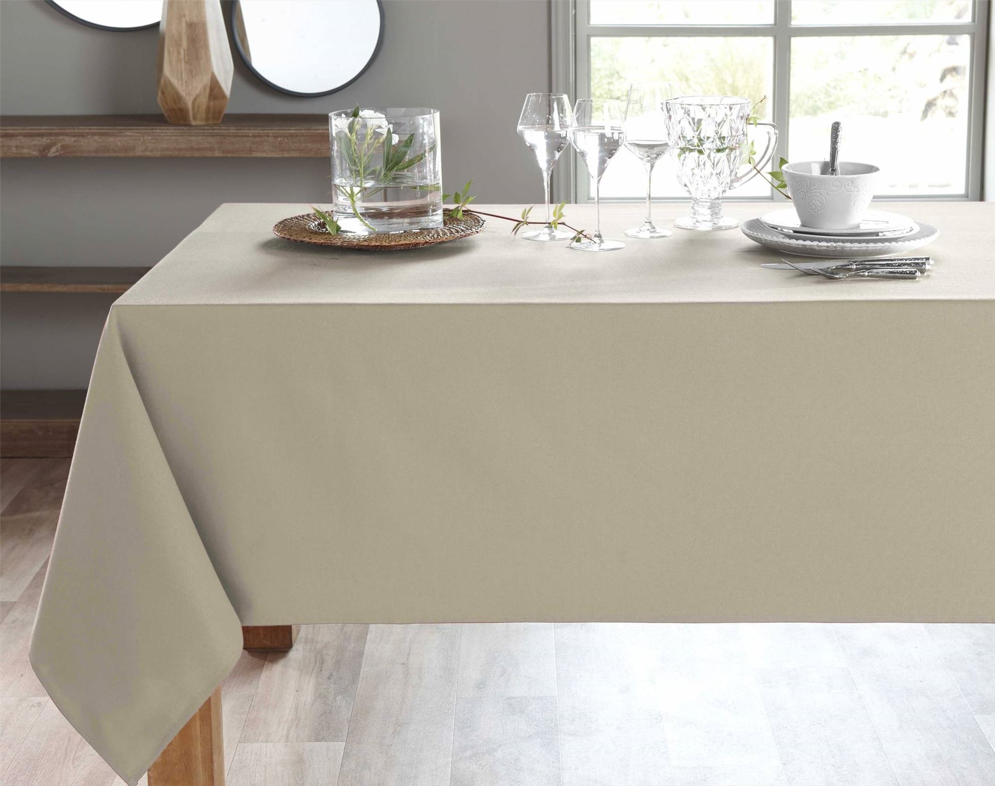 Nappe ronde beige en coton 235x235 Nappe ronde beige en coton 235x235