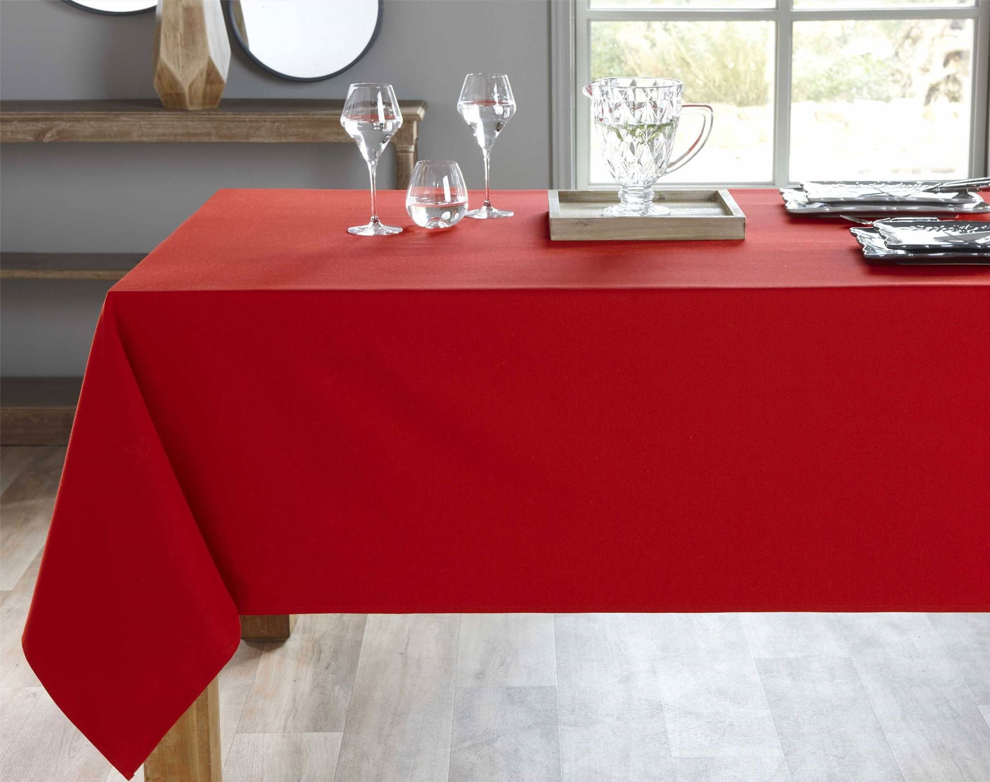 Nappe carrée rouge en coton 150x150 Nappe carrée rouge en coton 150x150