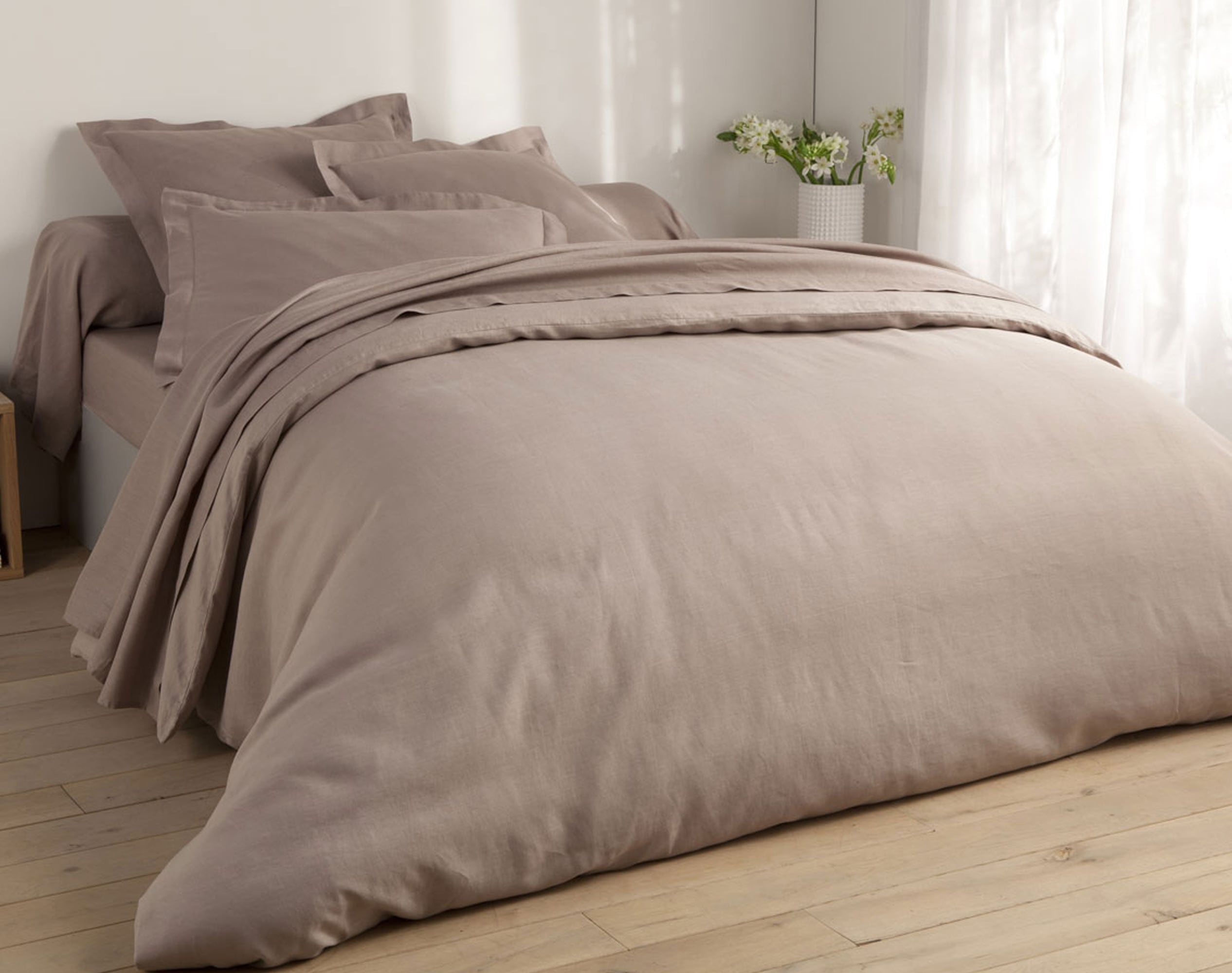 Housse de couette 140x200 en lin lavé beige chataigne