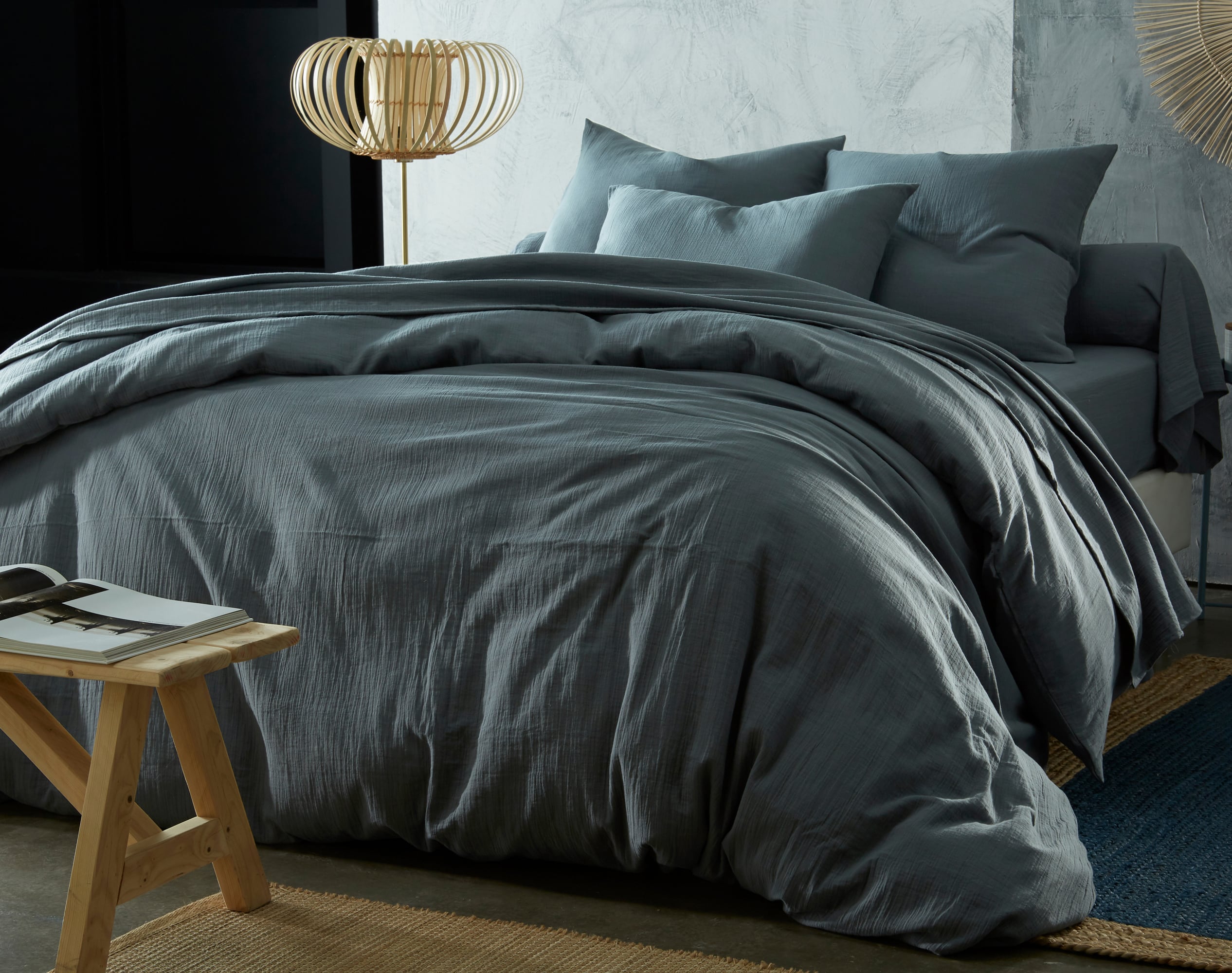 Housse de couette 260x240 en gaze de coton gris anthracite Housse de couette 260x240 en gaze de coton gris anthracite