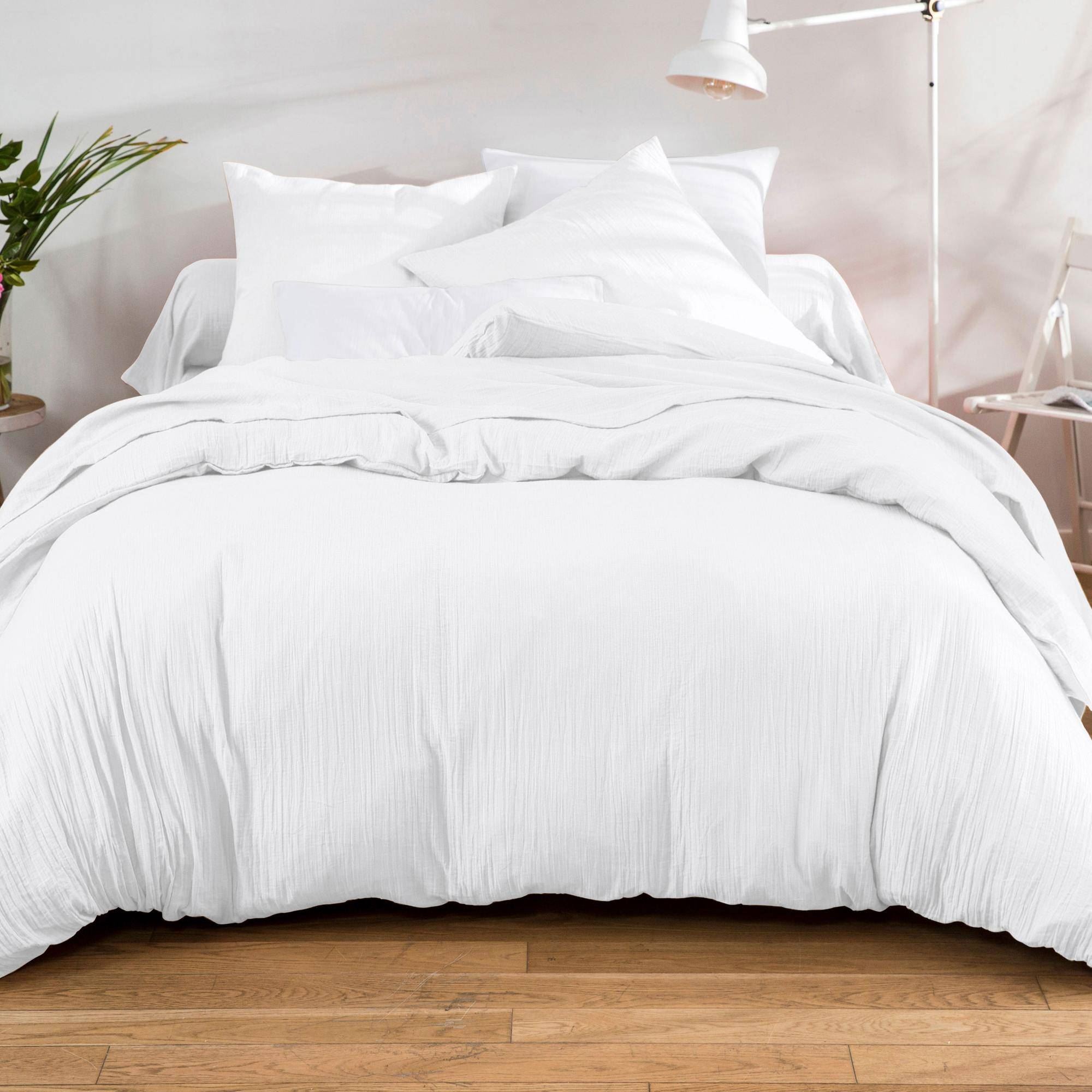 Housse de couette 260x240 en gaze de coton blanc Housse de couette 260x240 en gaze de coton blanc