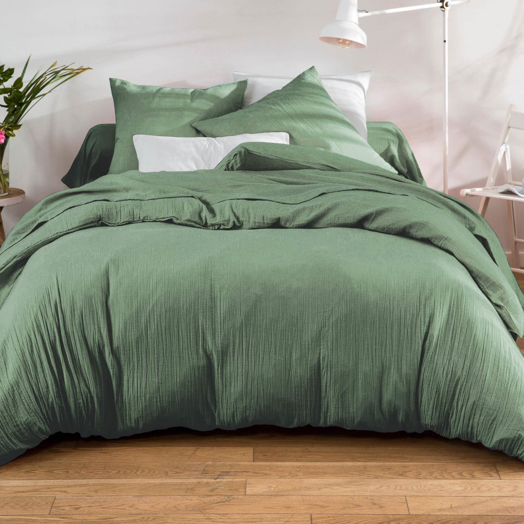 Housse de couette 260x240 en gaze de coton vert céladon Housse de couette 260x240 en gaze de coton vert céladon